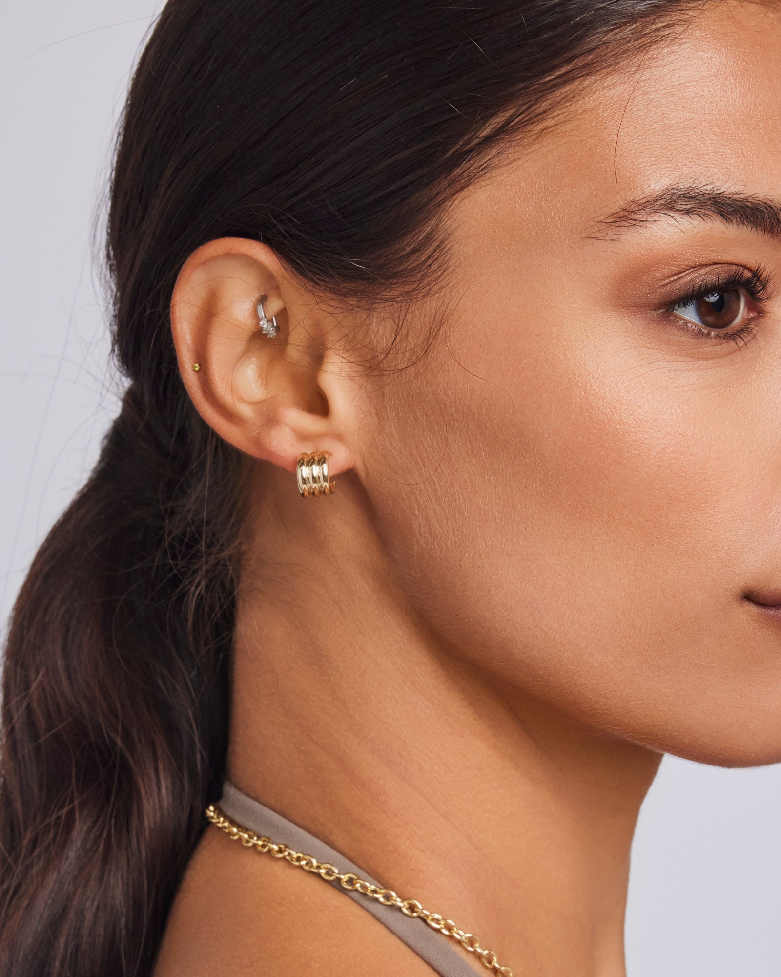 Glow 9K Gold Triple Row Earrings