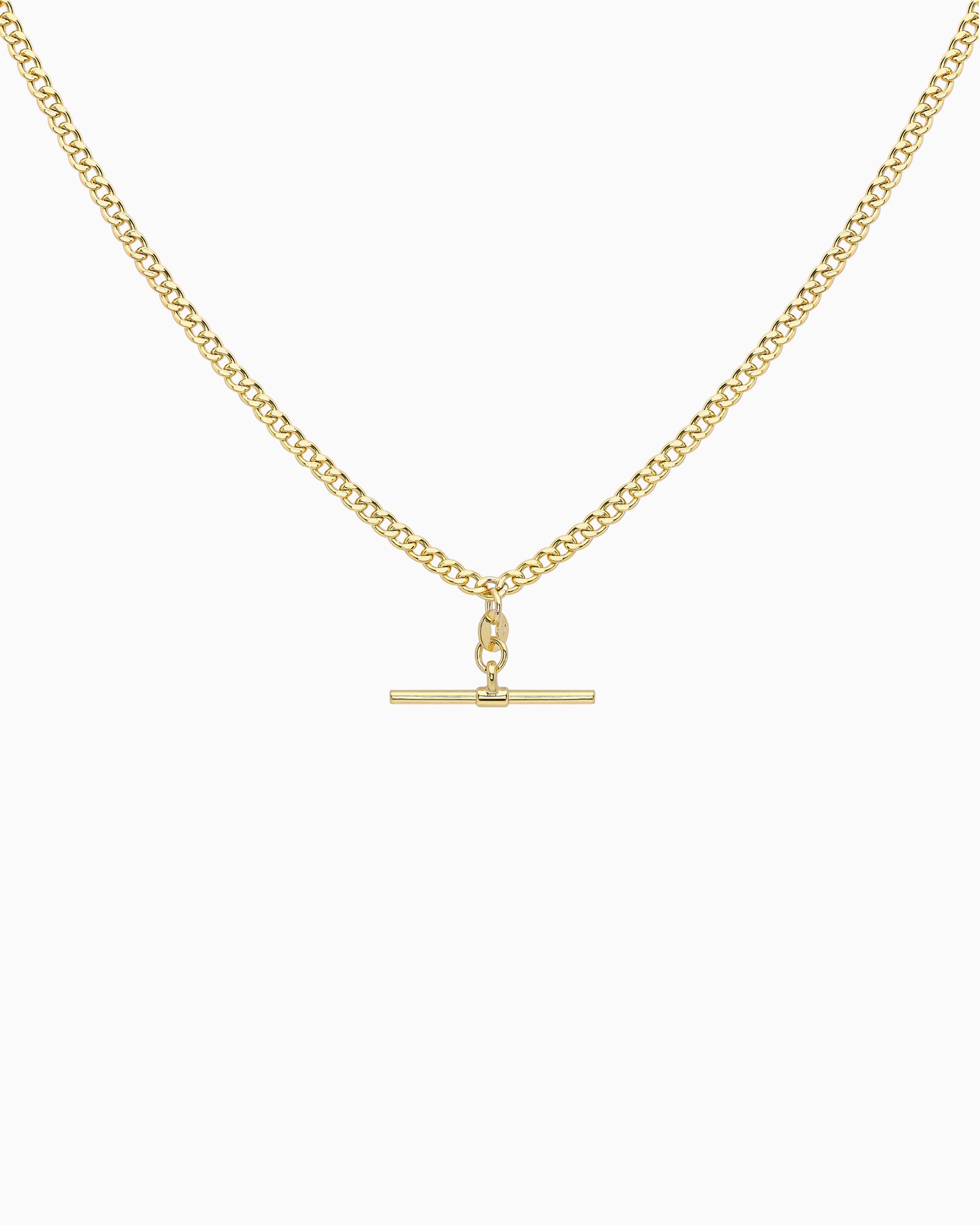 Glow 9K Gold Hollow Curb Albert T-Bar Necklace 45cm