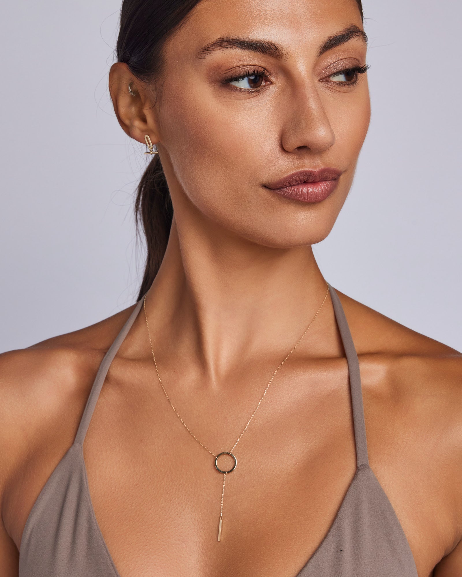 Essentials 9K Gold Circle & Bar 'Y' Necklace