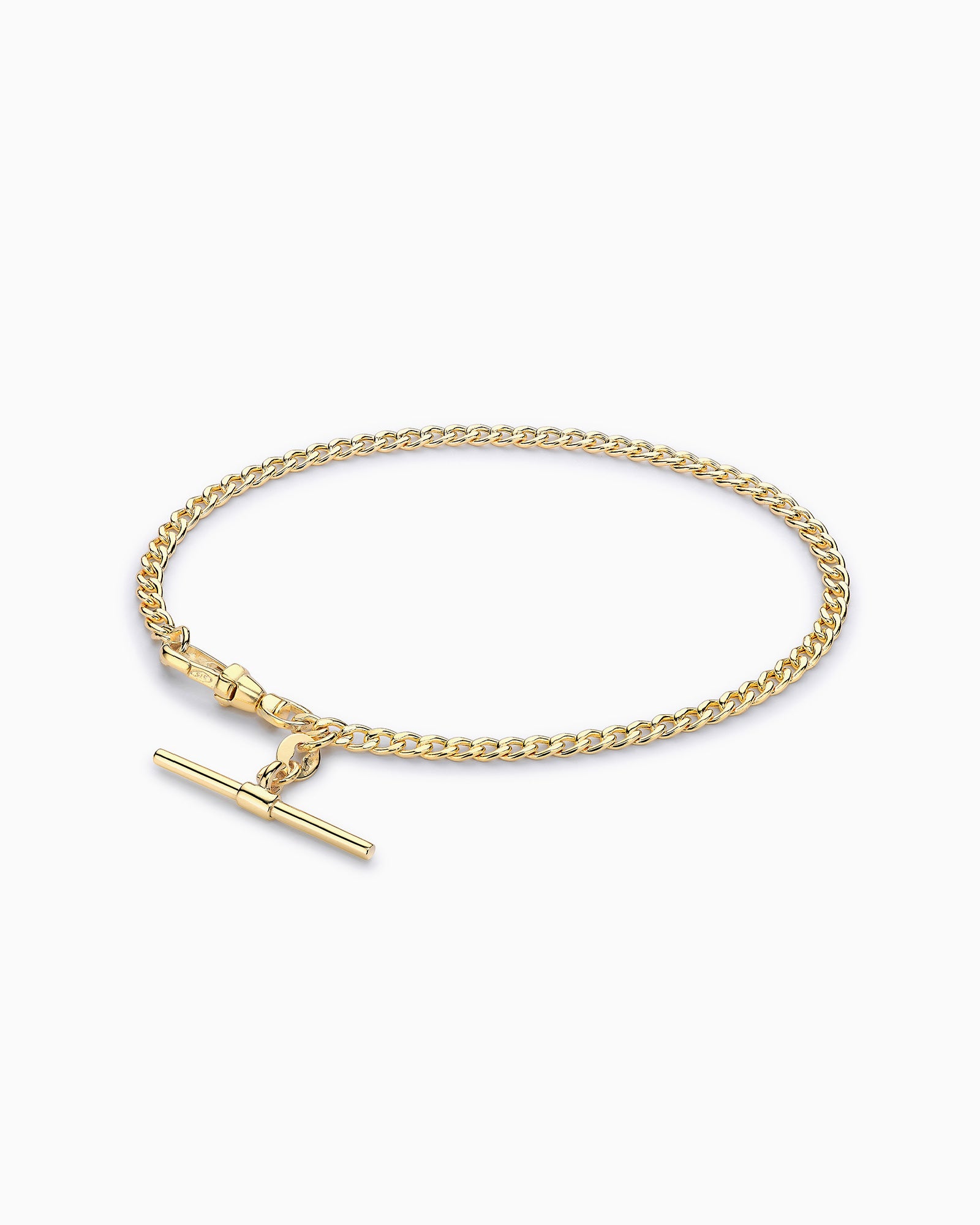 Glow 9K Gold Hollow Curb Albert T-Bar Bracelet 19cm