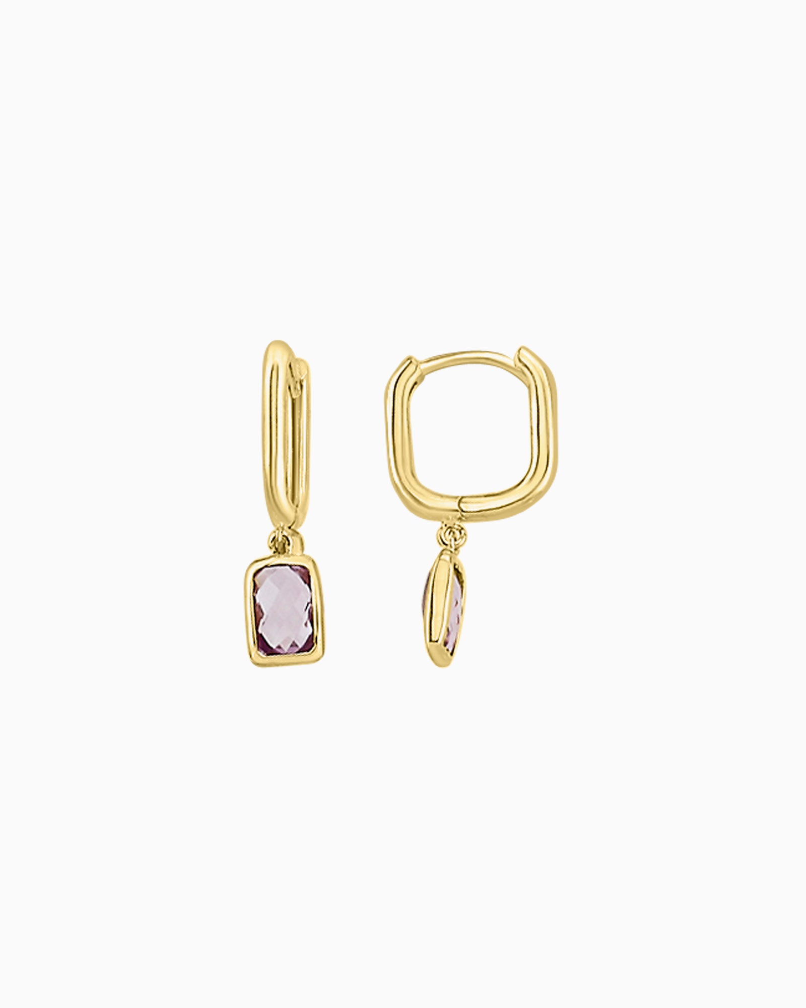 Essentials 9K Gold Faceted Amethyst Huggie Earrings