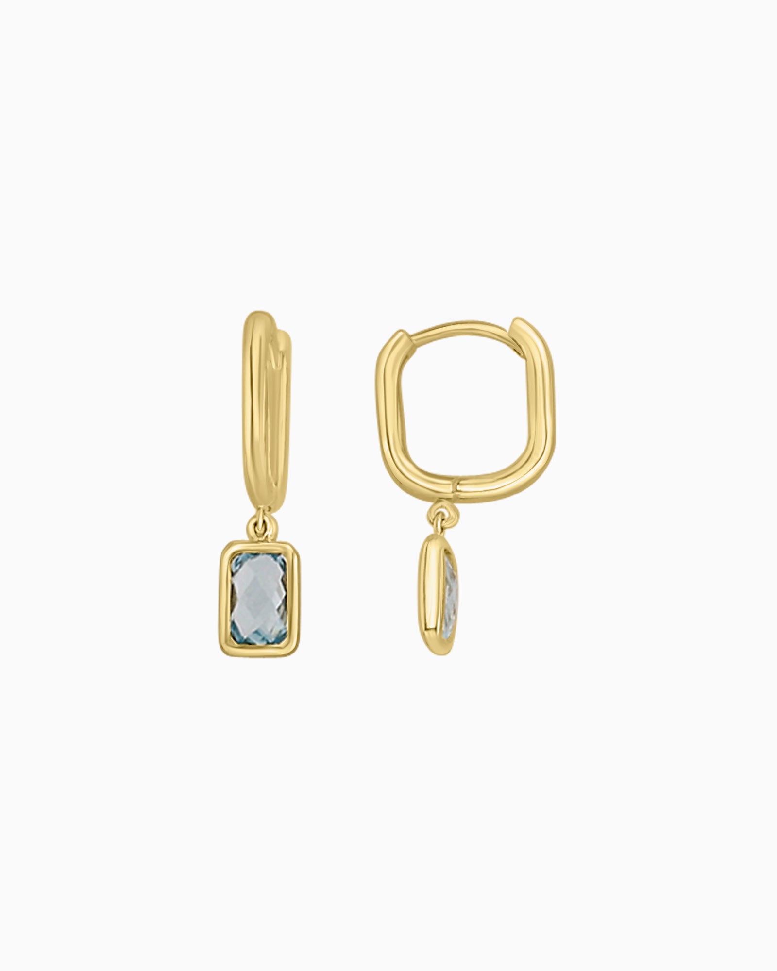 Essentials 9K Gold Faceted Sky Blue Topaz Huggie Earrings