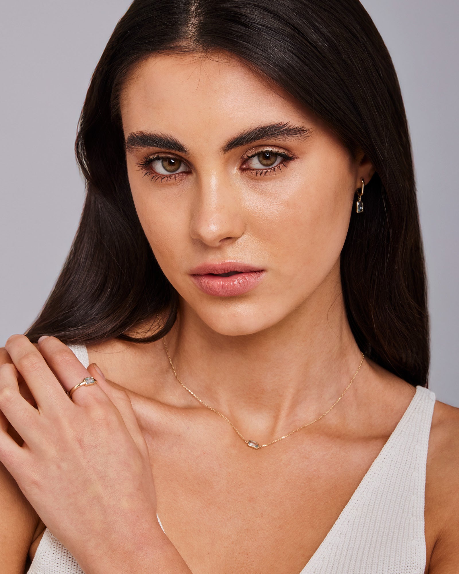Essentials 9K Gold Faceted Sky Blue Topaz Necklace