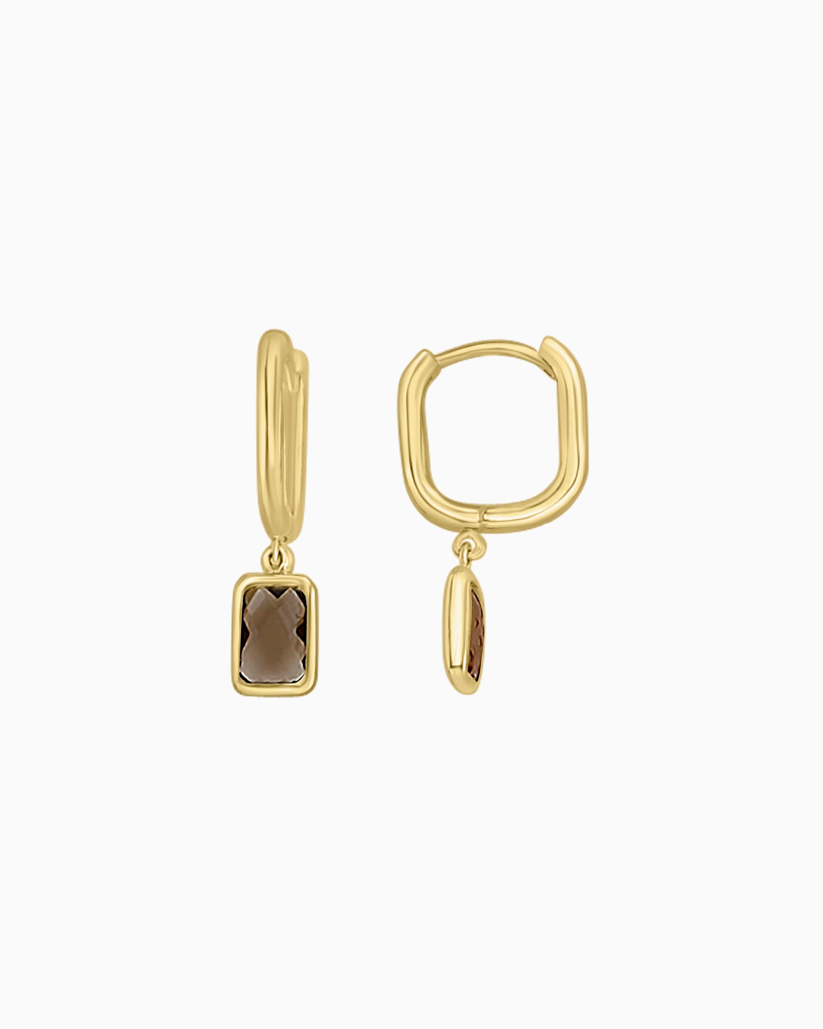 Essentials 9K Gold Faceted Smoky Quartz Huggie Earrings