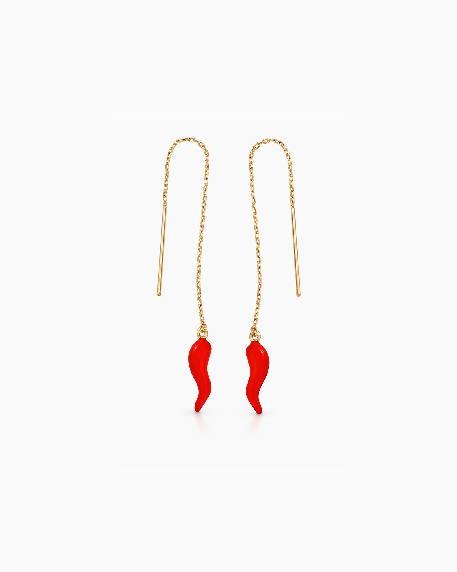 Memento 9K Gold Red Horn Threader Earrings
