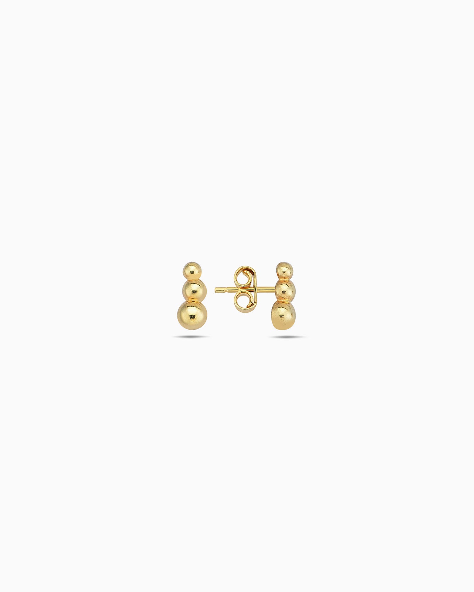 Essentials 9K Gold 3 Bead Bar Stud Earrings