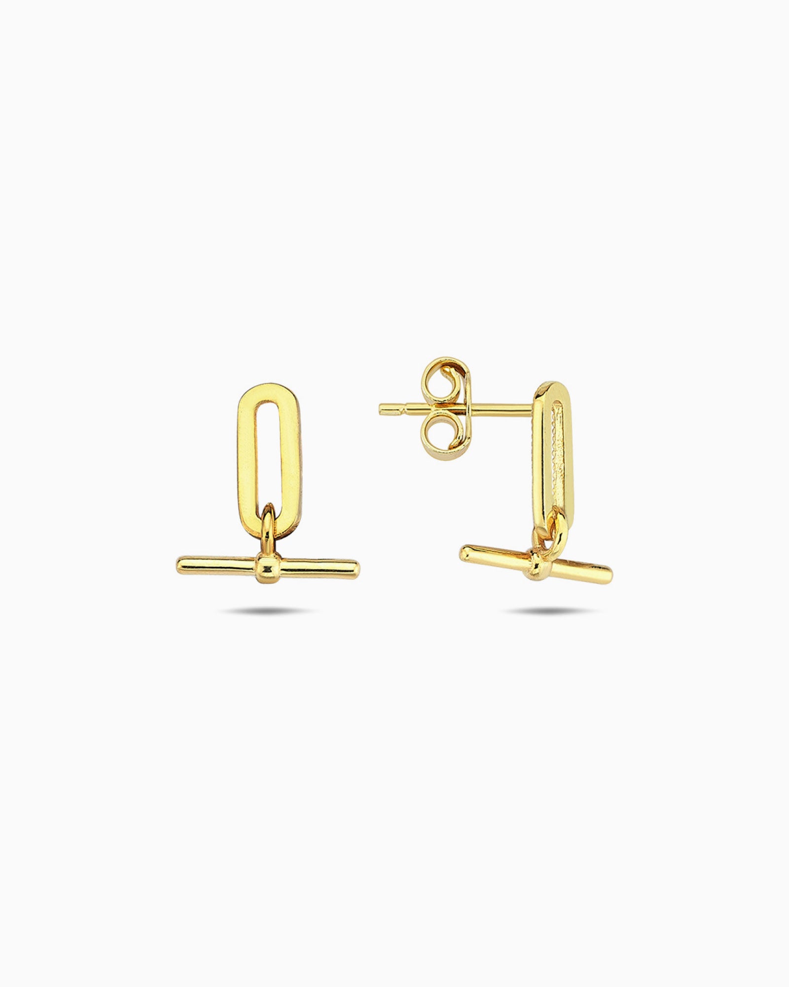 Glow 9K Gold T-Bar Stud Earrings