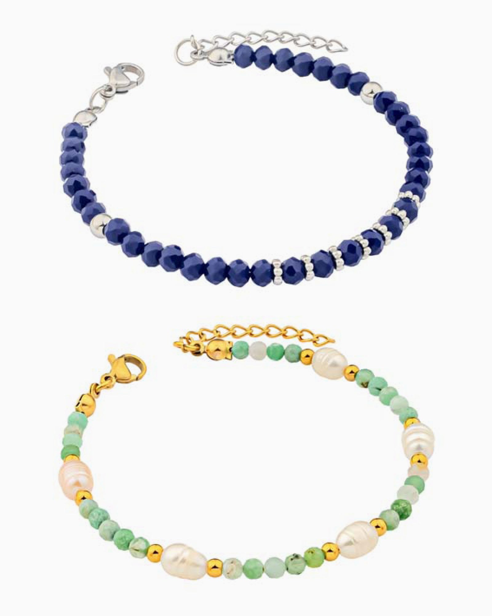 Solara Dark Blue, Jade & Freshwater Pearl Beaded Bracelet Set
