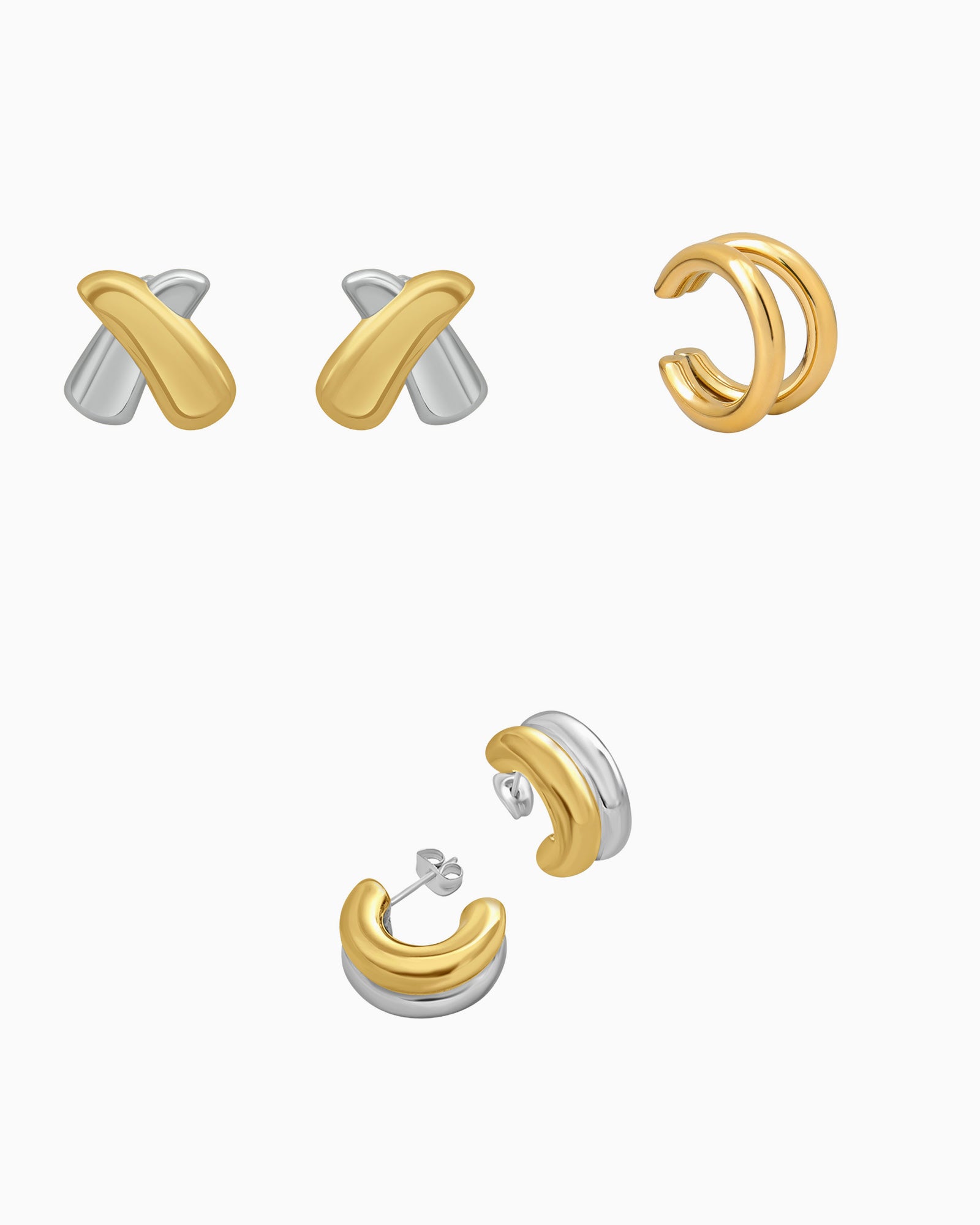 Gold & Silver Two‑Tone Earring Set