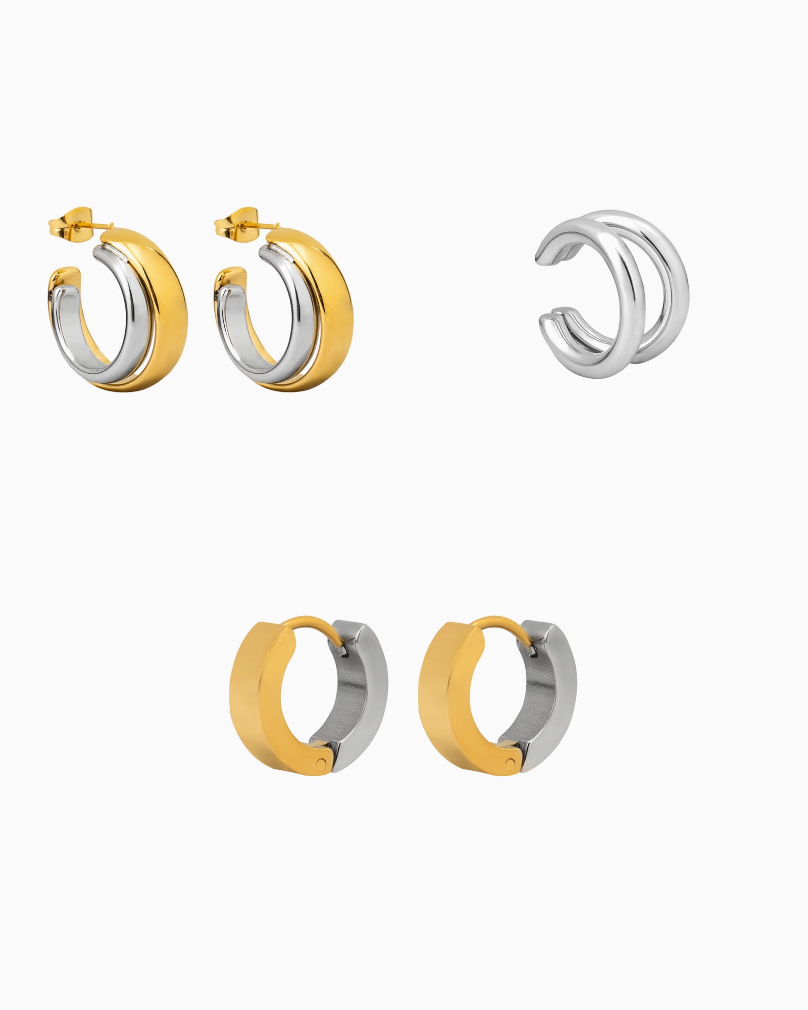 Two‑Tone Hoops & Ear Cuff Set