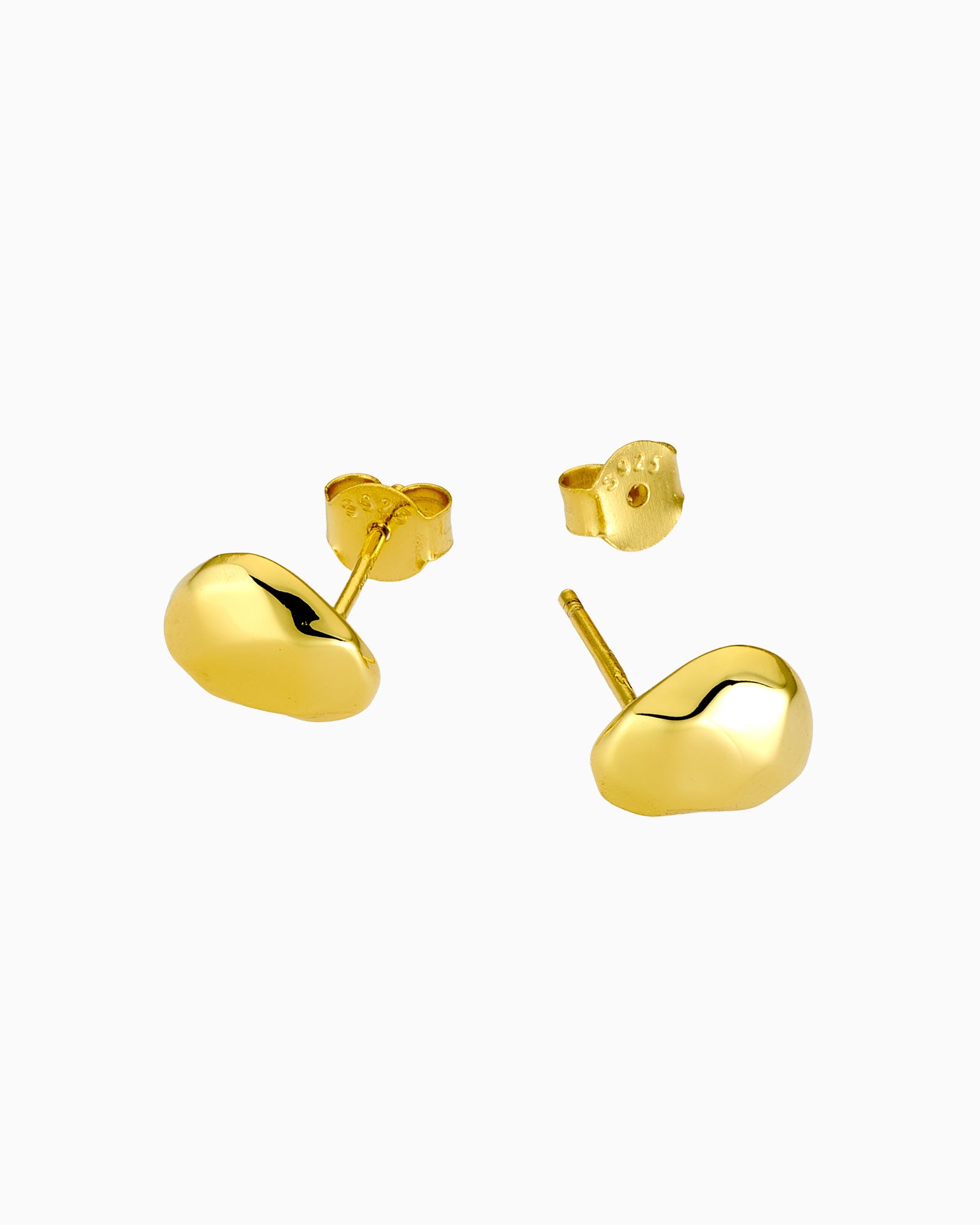 Lustre 14k Gold Vermeil Faceted Plain Bean Stud Earrings