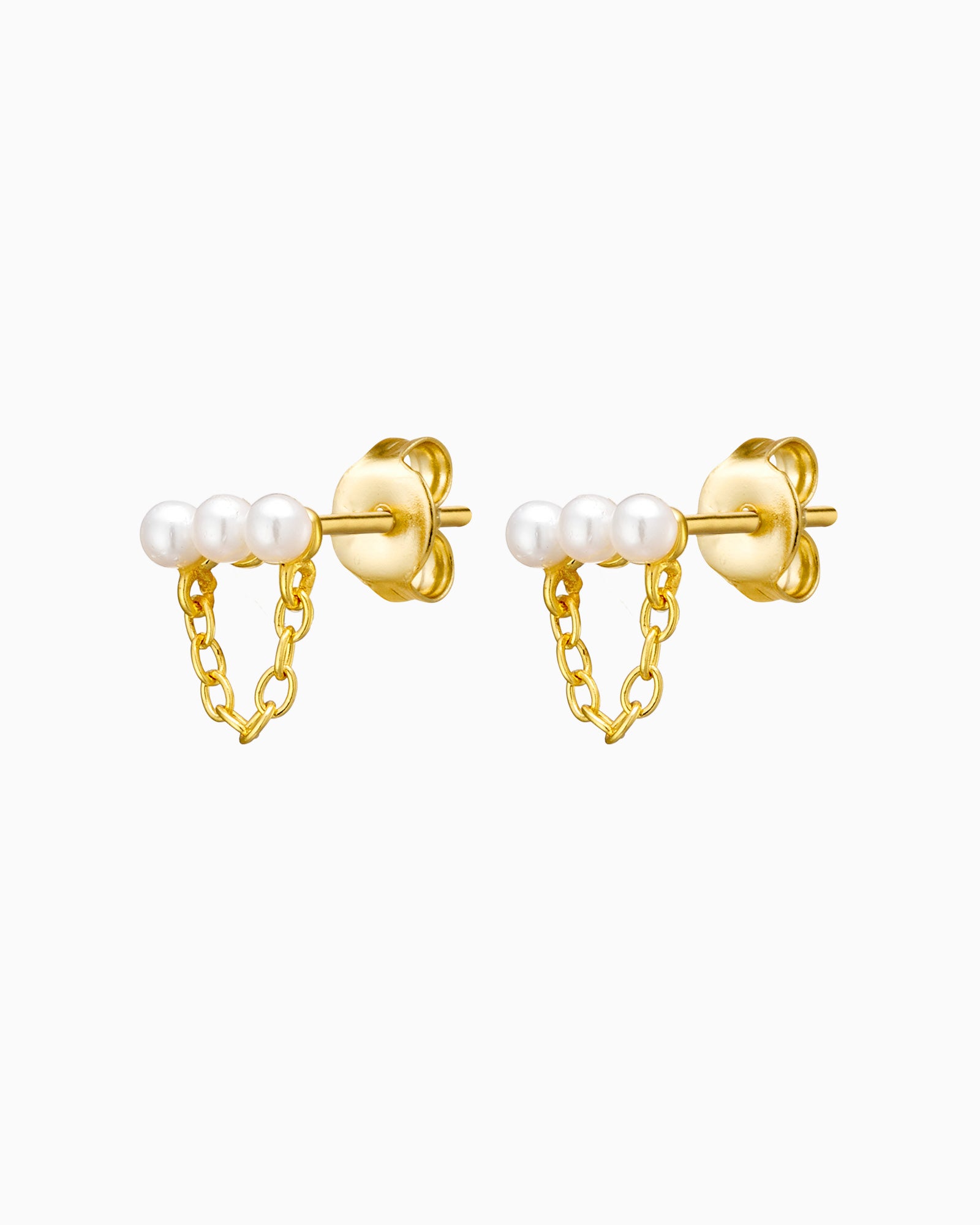 Perla 14k Gold Vermeil Pearl Chain Stud Earrings