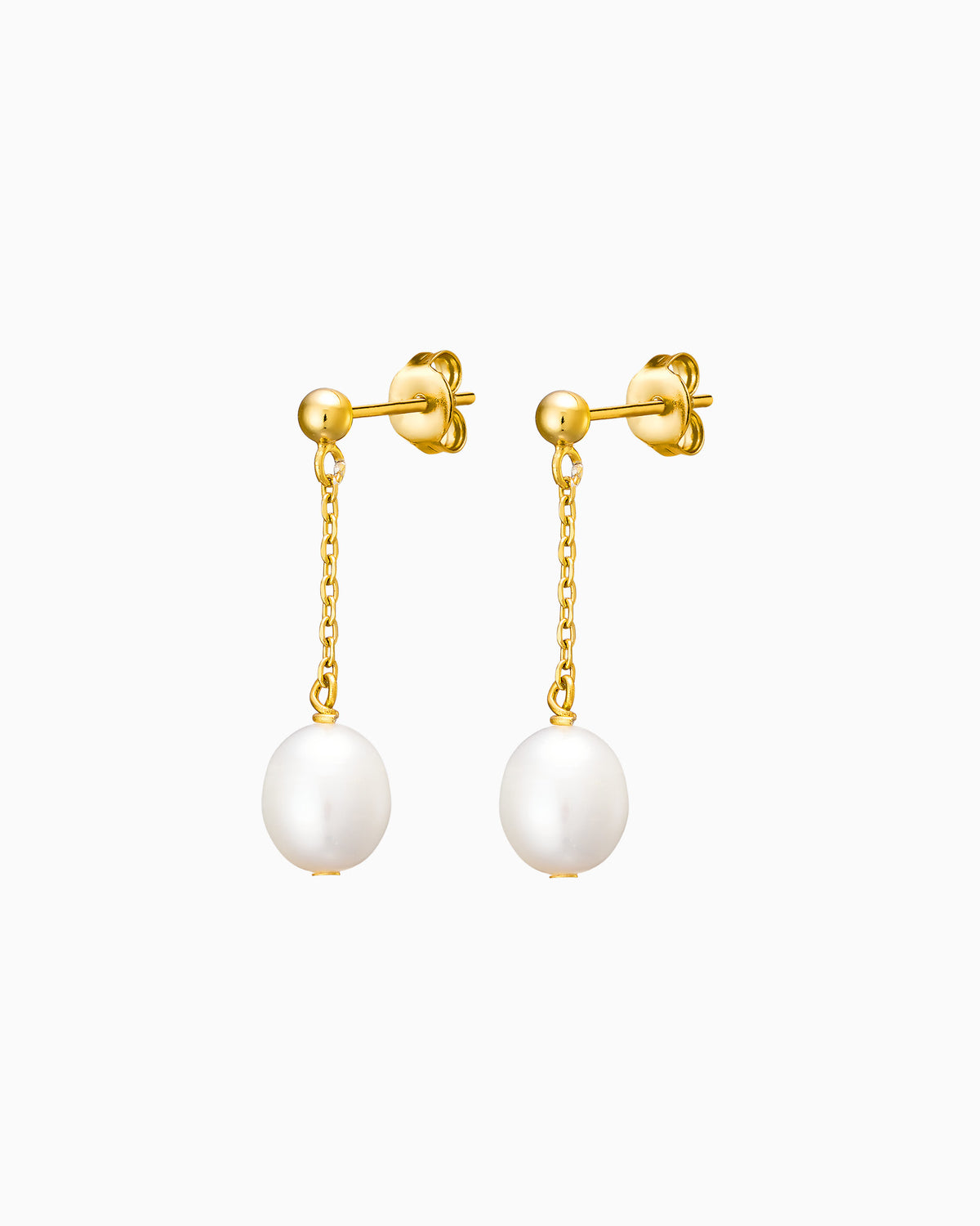 Perla 14k Gold Vermeil Pearl Chain Drop Stud Earrings