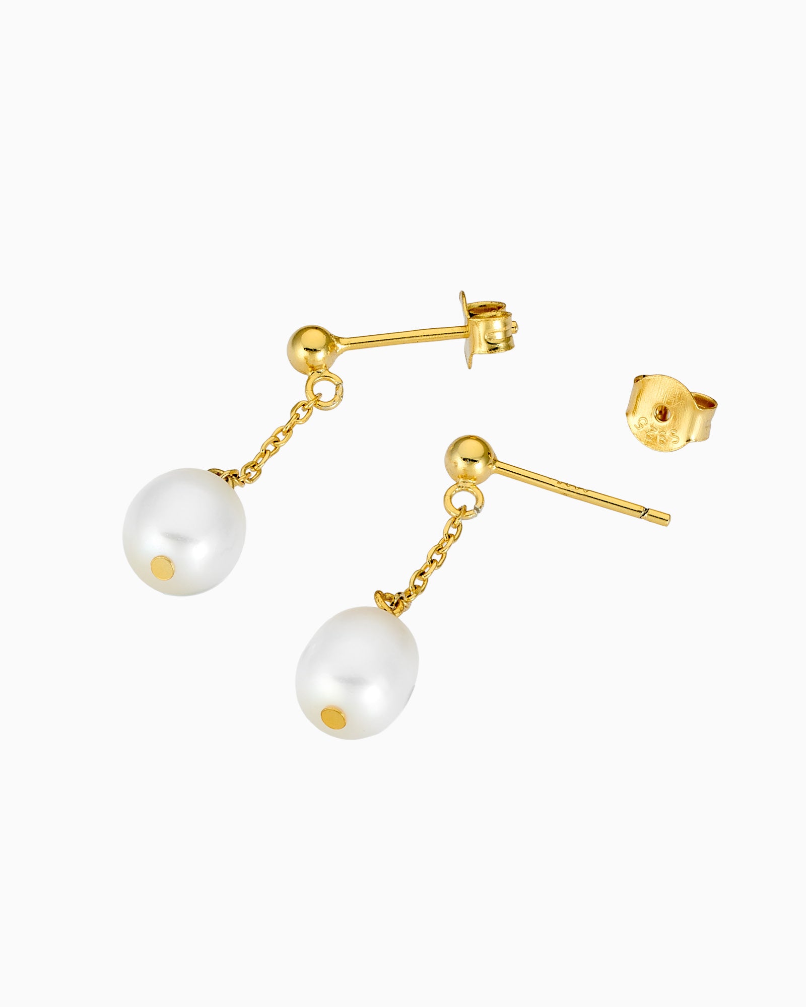 Perla 14k Gold Vermeil Pearl Chain Drop Stud Earrings