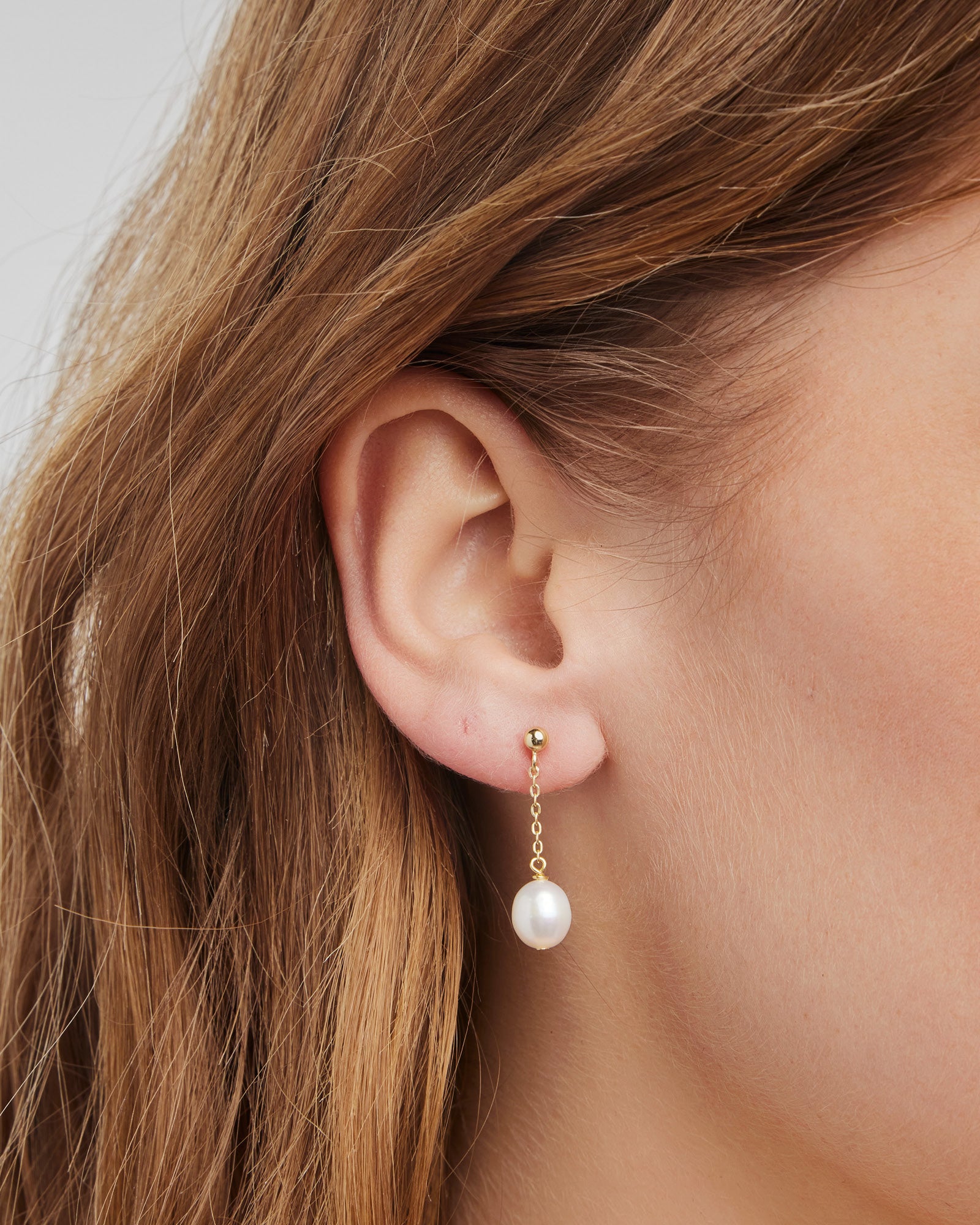 Perla 14k Gold Vermeil Pearl Chain Drop Stud Earrings
