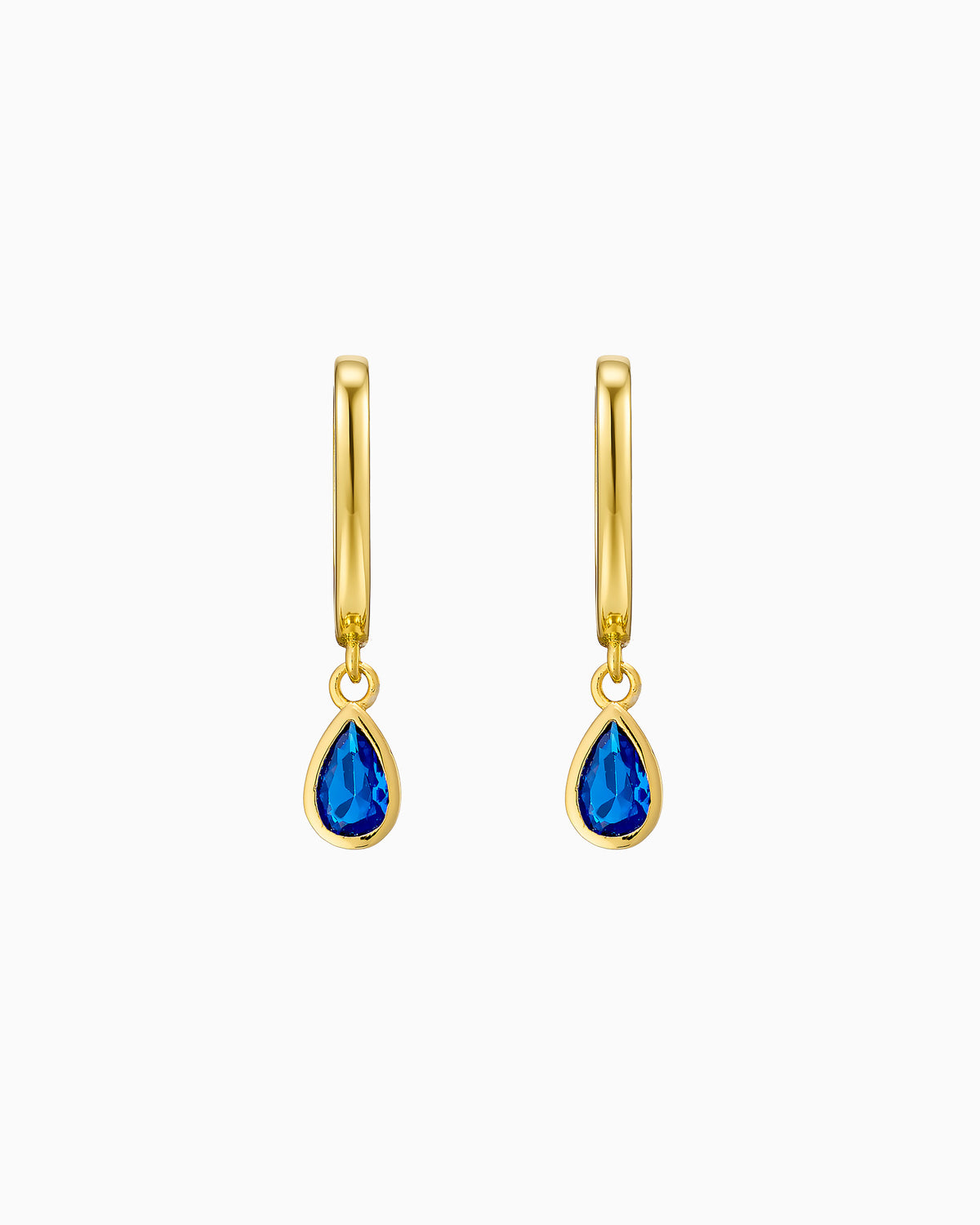 Lustre 14k Gold Vermeil Blue Cubic Zirconia Pear Drop Huggies