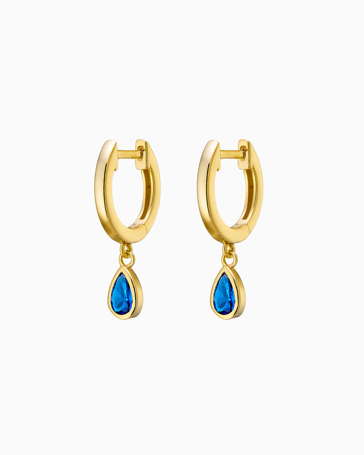 Lustre 14k Gold Vermeil Blue Cubic Zirconia Pear Drop Huggies