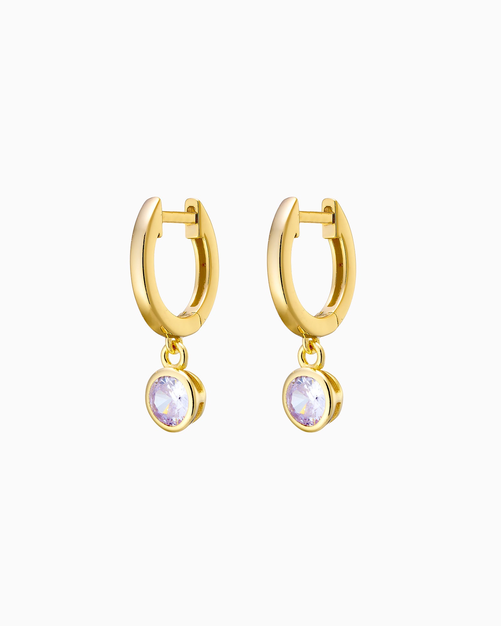 Lustre 14k Gold Vermeil Lavender Cubic Zirconia Round Drop Huggies