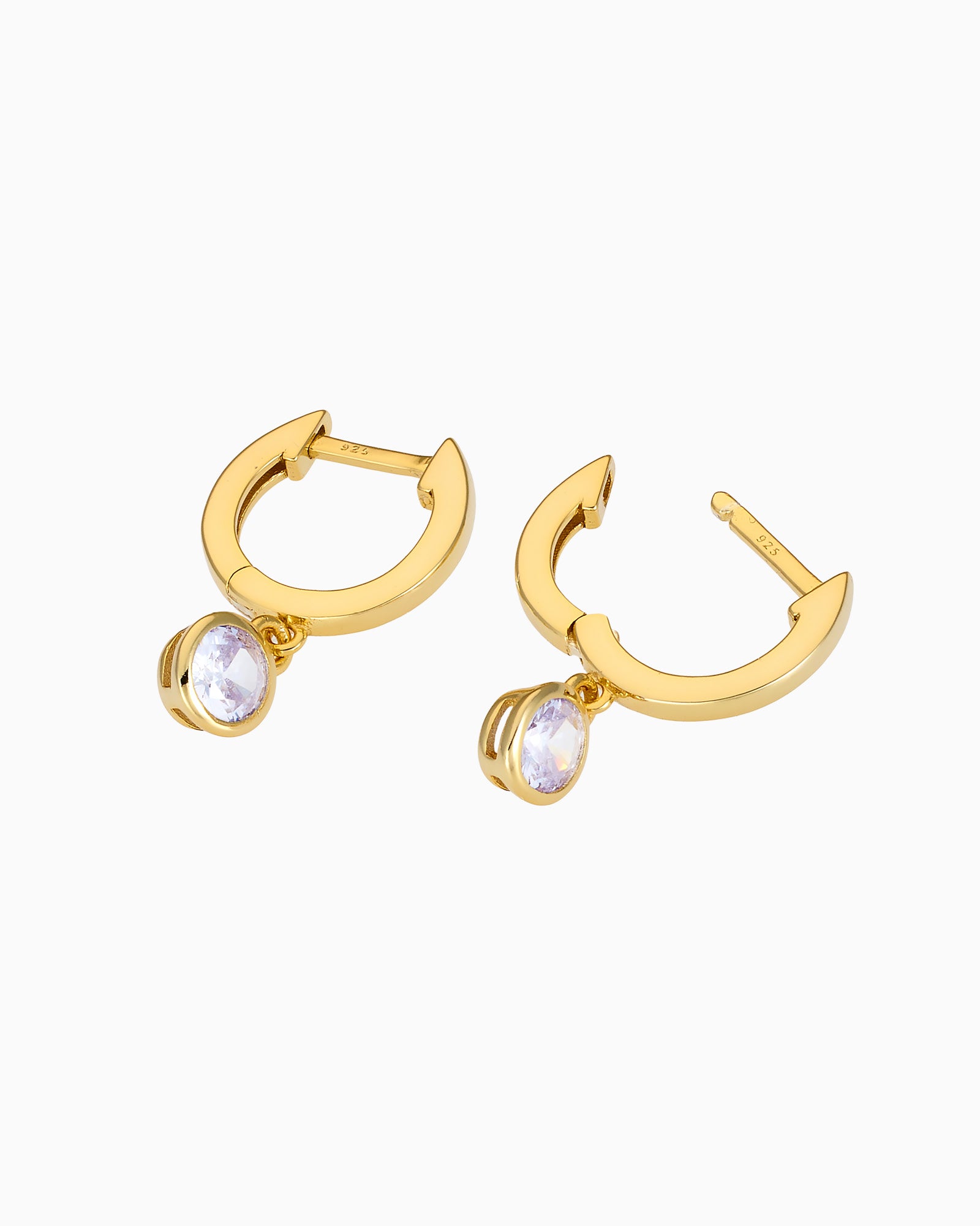 Lustre 14k Gold Vermeil Lavender Cubic Zirconia Round Drop Huggies