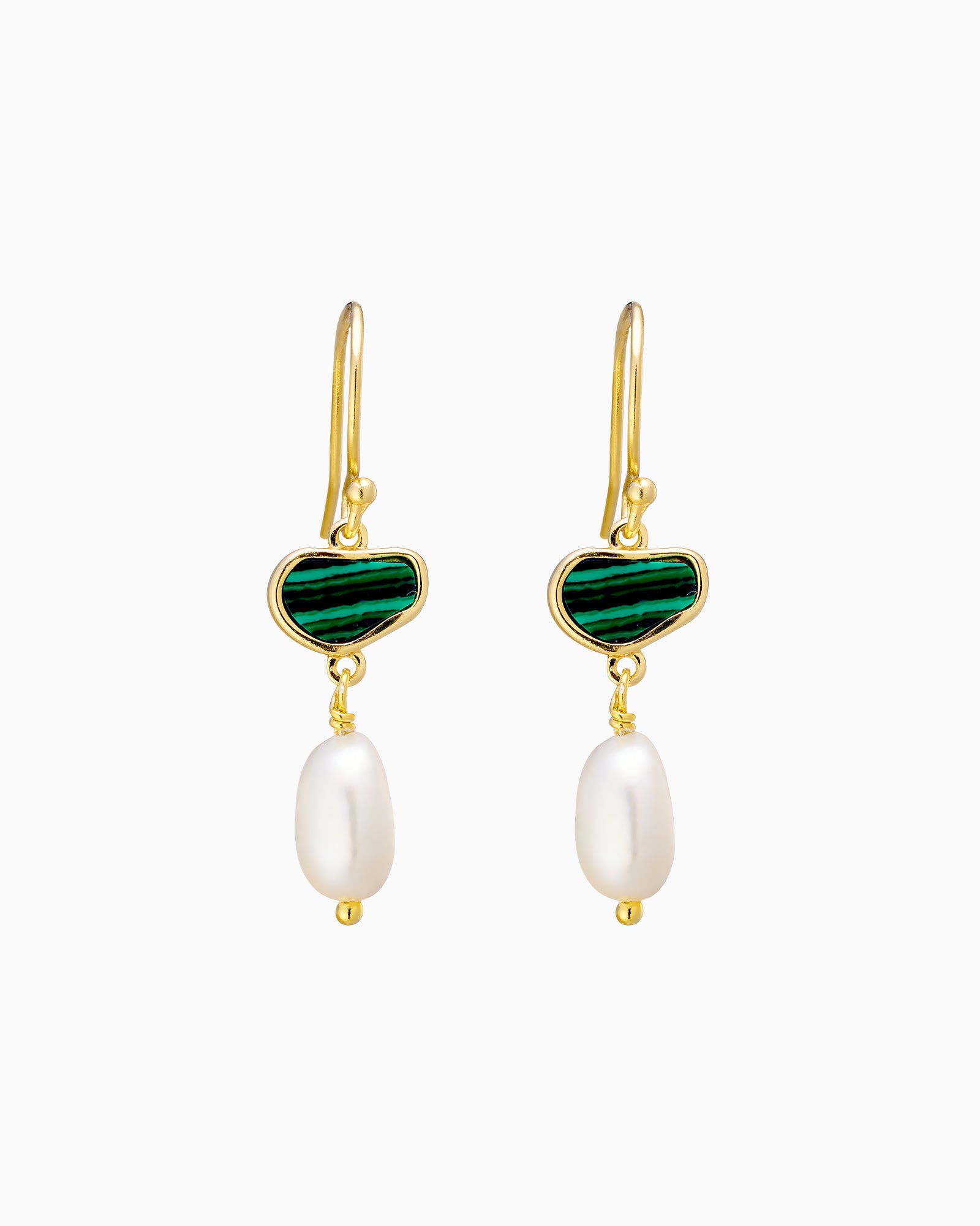 Prism 14k Gold Vermeil Malachite/Freshwater Pearl Hook Earrings