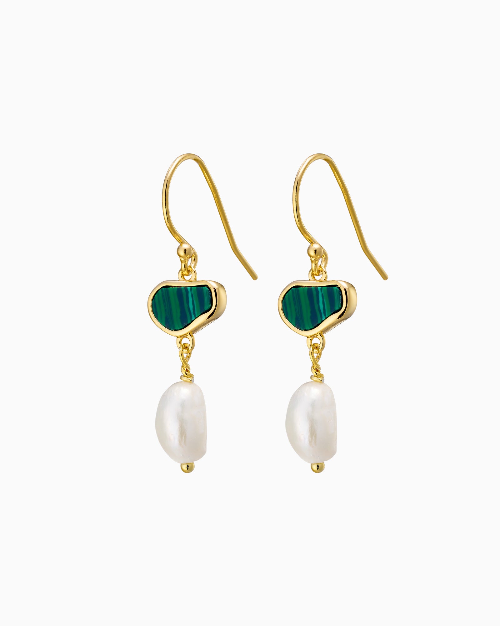 Prism 14k Gold Vermeil Malachite/Freshwater Pearl Hook Earrings