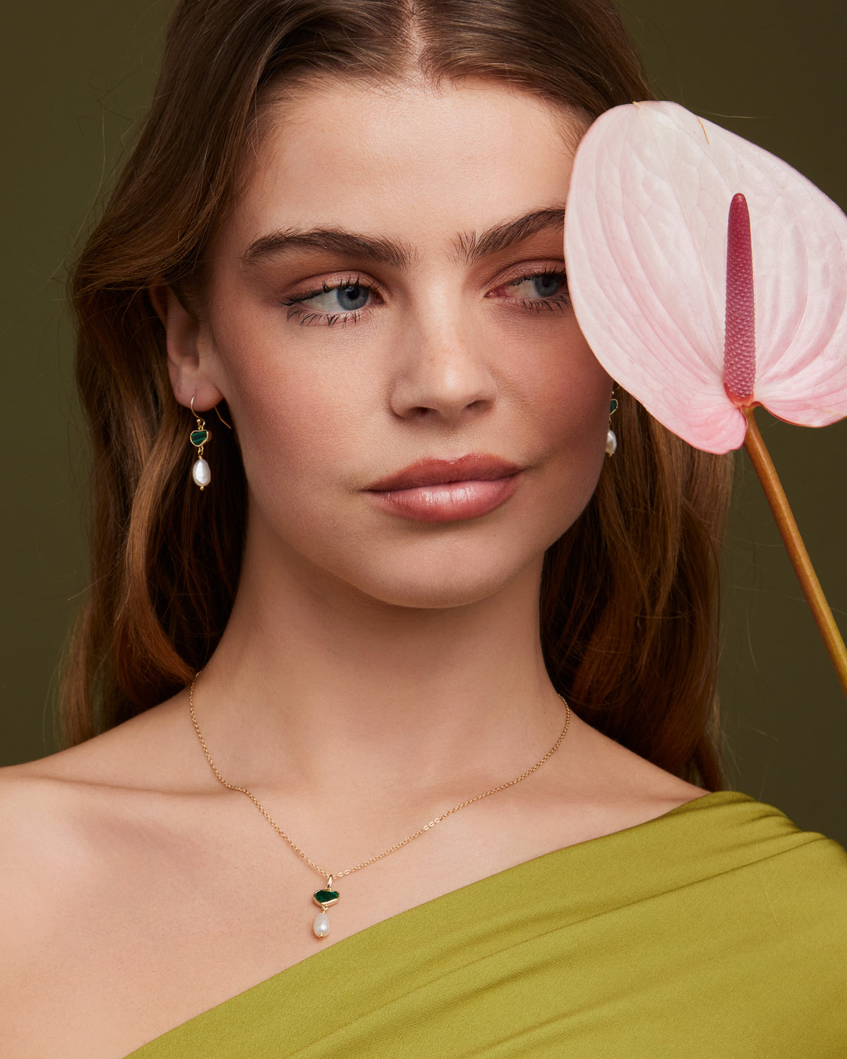 Prism 14k Gold Vermeil Malachite/Freshwater Pearl Hook Earrings