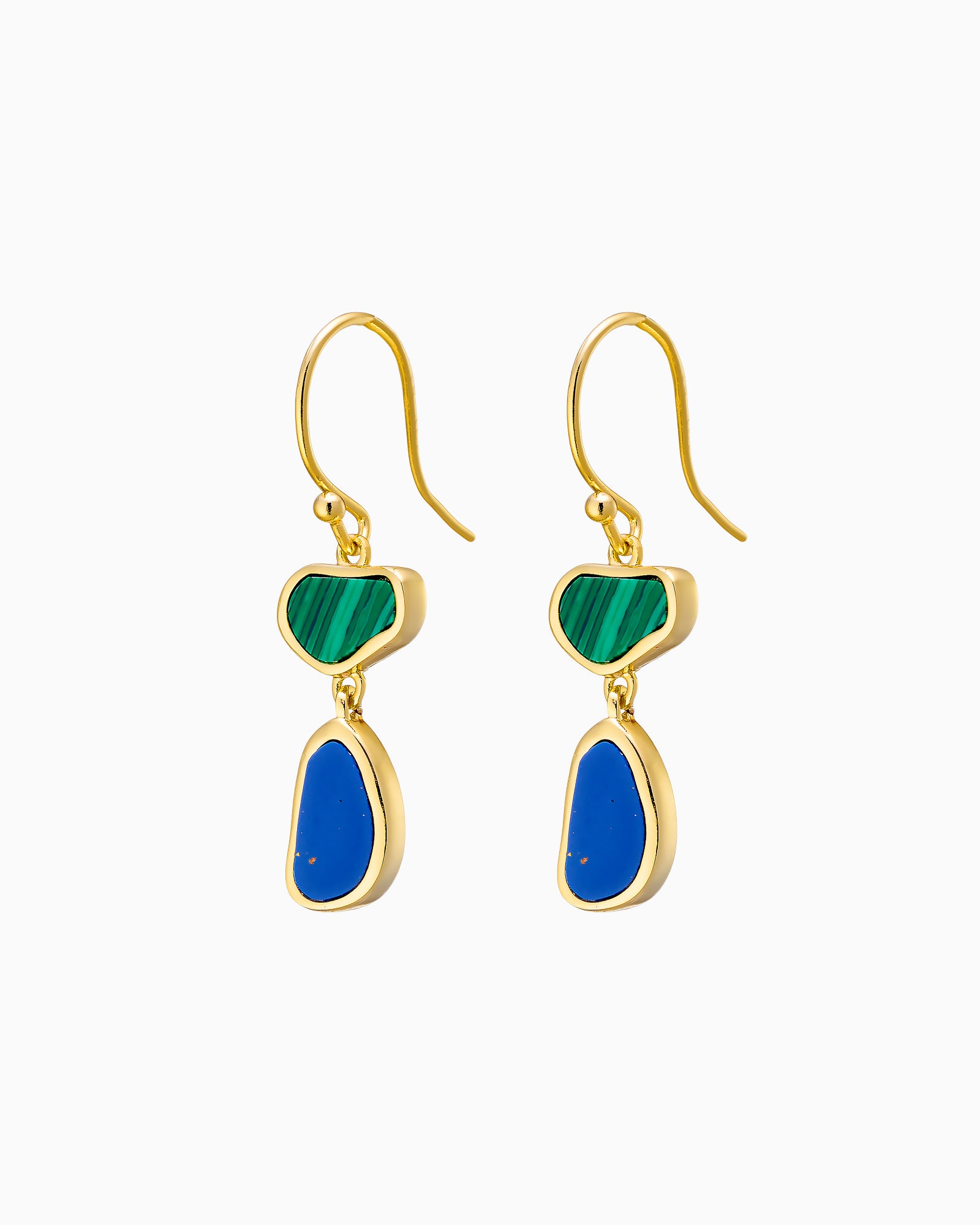 Prism 14k Gold Vermeil Malachite/Lapis Hook Earrings