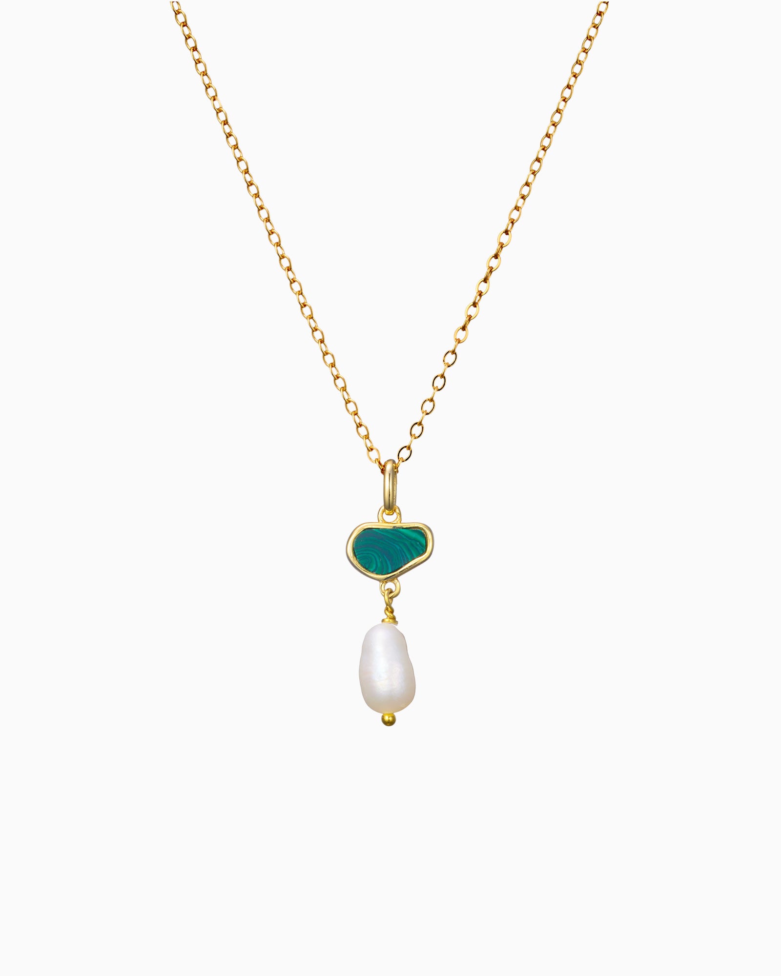 Prism 14k Gold Vermeil Malachite/Freshwater Pearl Drop Necklace