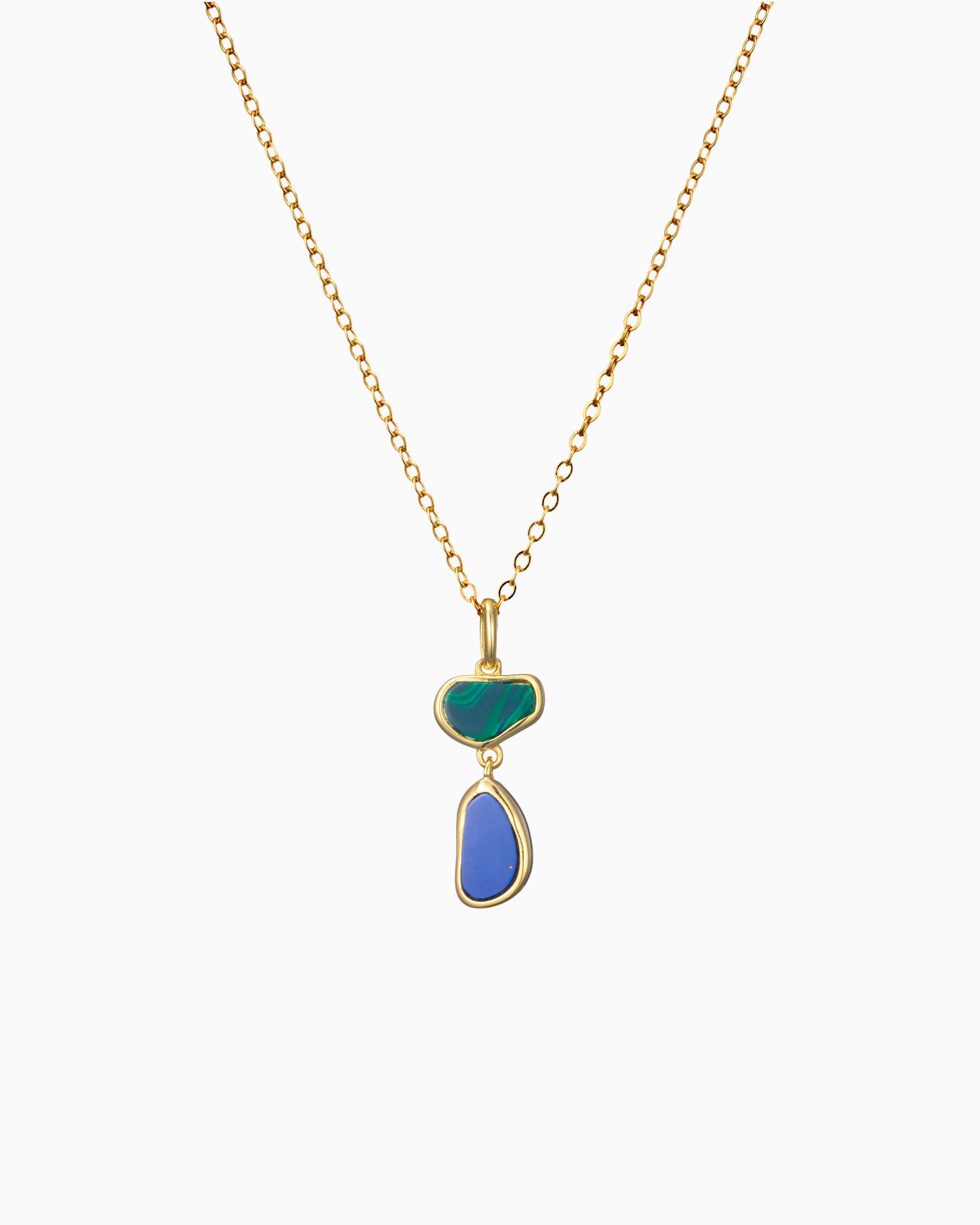 Prism 14k Gold Vermeil Malachite/Lapis Drop Necklace