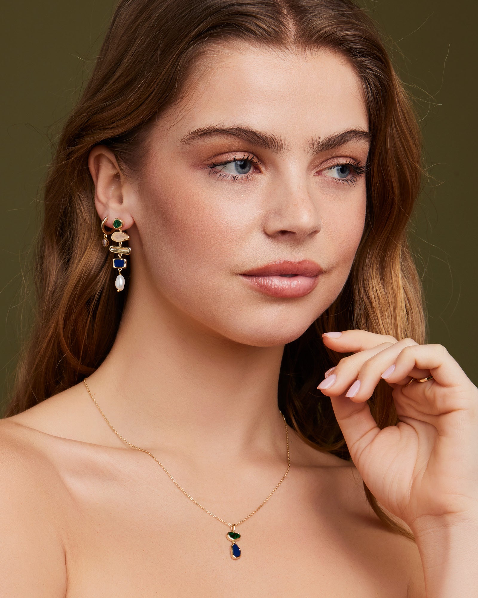 Prism 14k Gold Vermeil Malachite/Lapis Drop Necklace