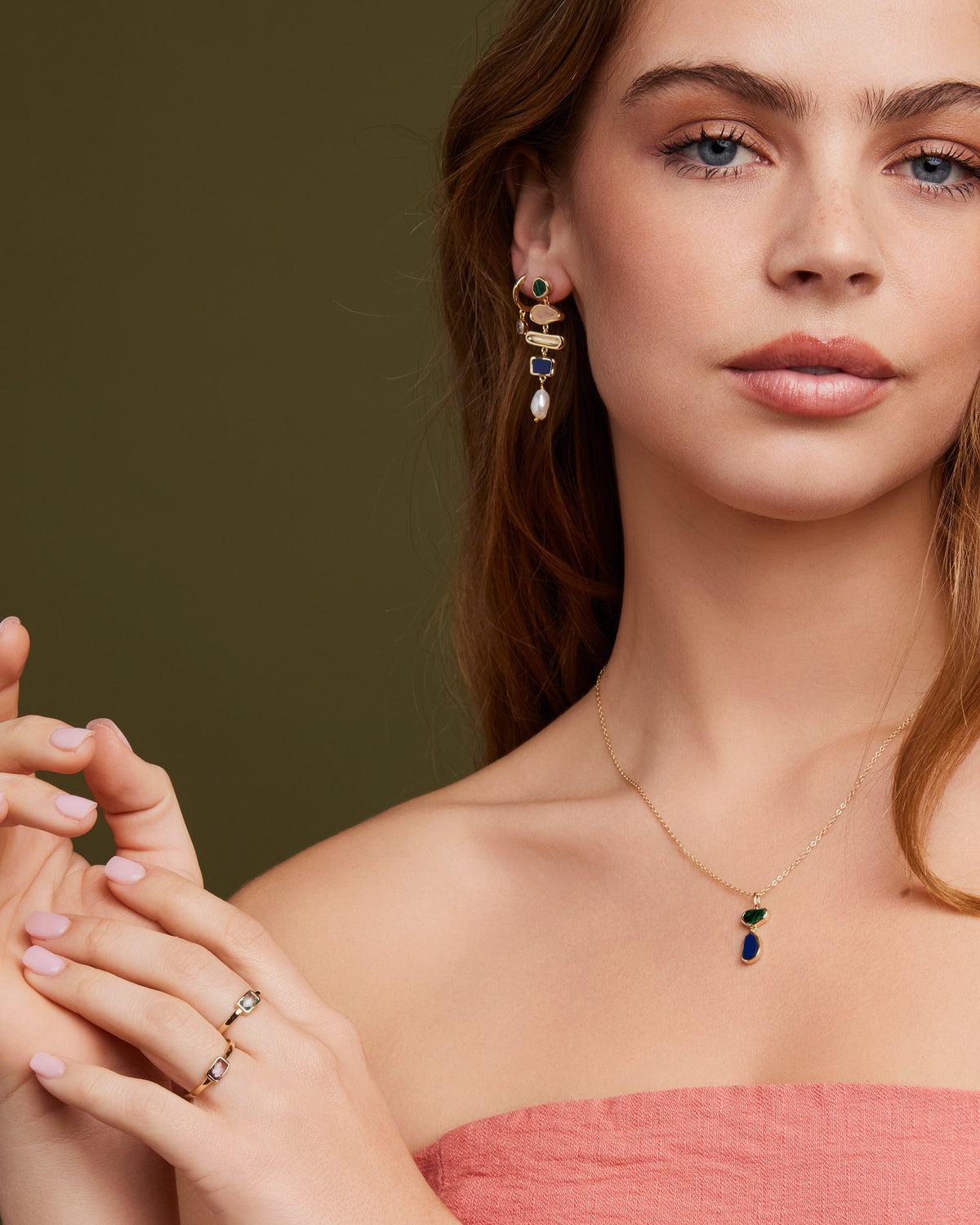 Prism 14k Gold Vermeil Malachite/Lapis Drop Necklace