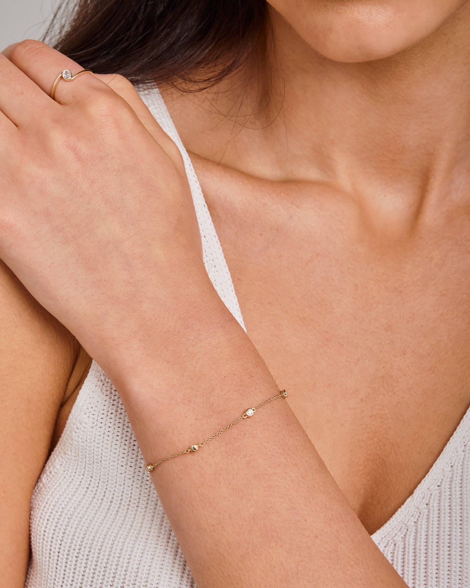 Signature 9K Yellow Gold Lab Grown Diamond Station Bracelet
