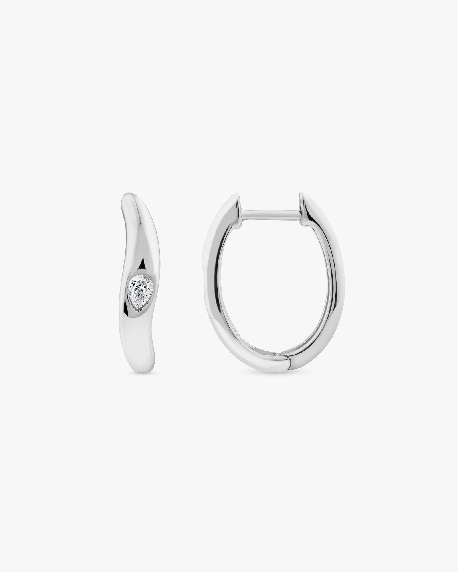 Flow 9K White Gold 0.12ct Pear Lab Grown Diamond Wave Huggie Earrings
