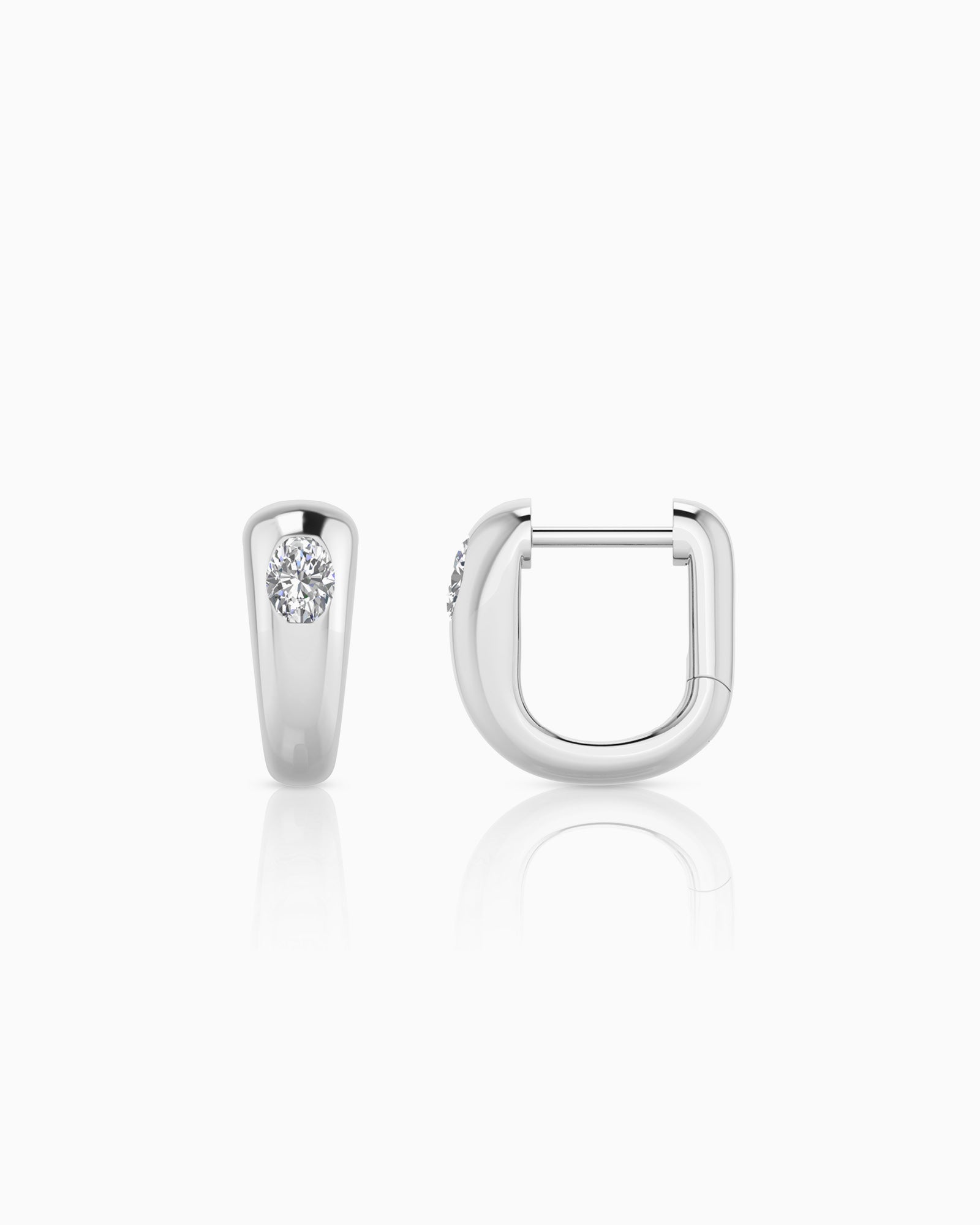 Flow 9K White Gold 0.20ct Oval Lab Grown Diamond Offset Huggie Earrings
