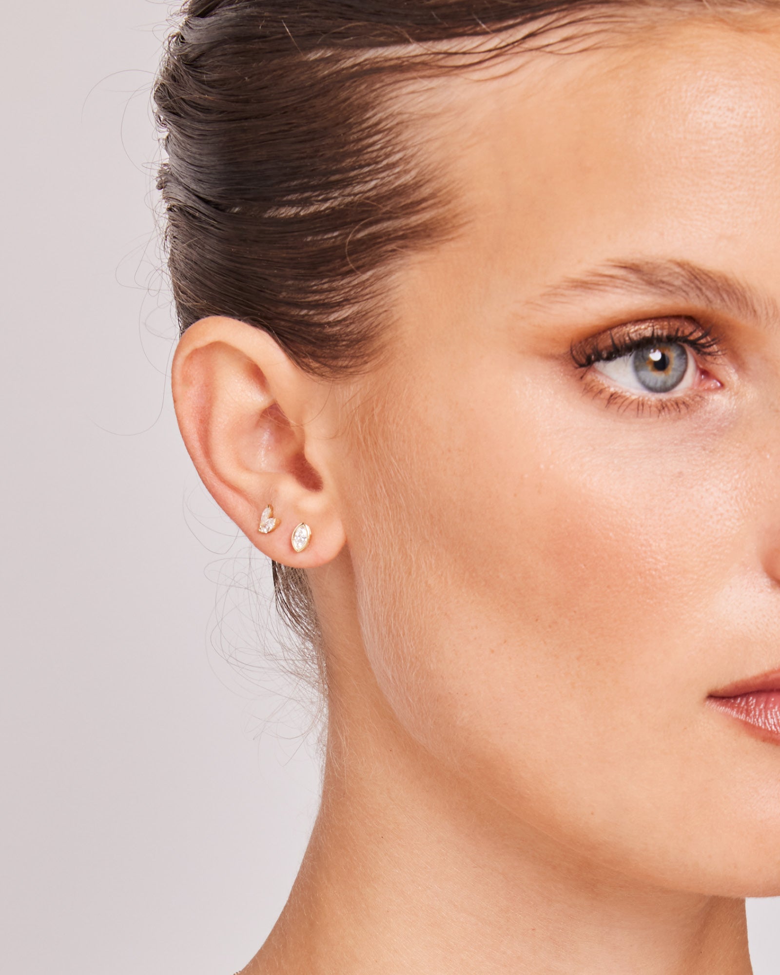 Radiance 9K Gold Lab Grown Diamond Studs styled on a model — Zoe Olivia