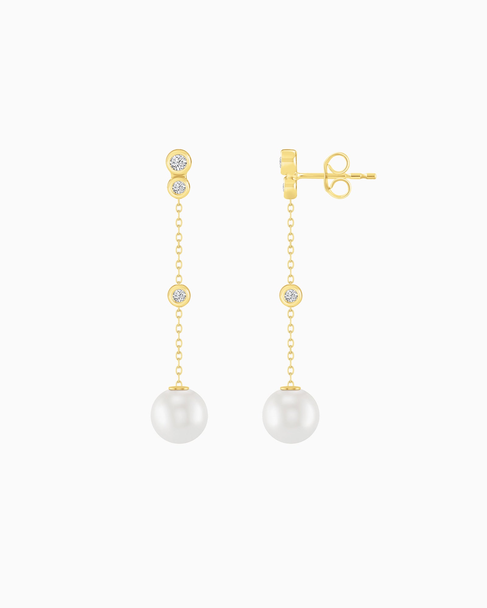 Eternal 9K Gold Lab Grown Diamond & Freshwater Pearl Dangle Stud Earrings