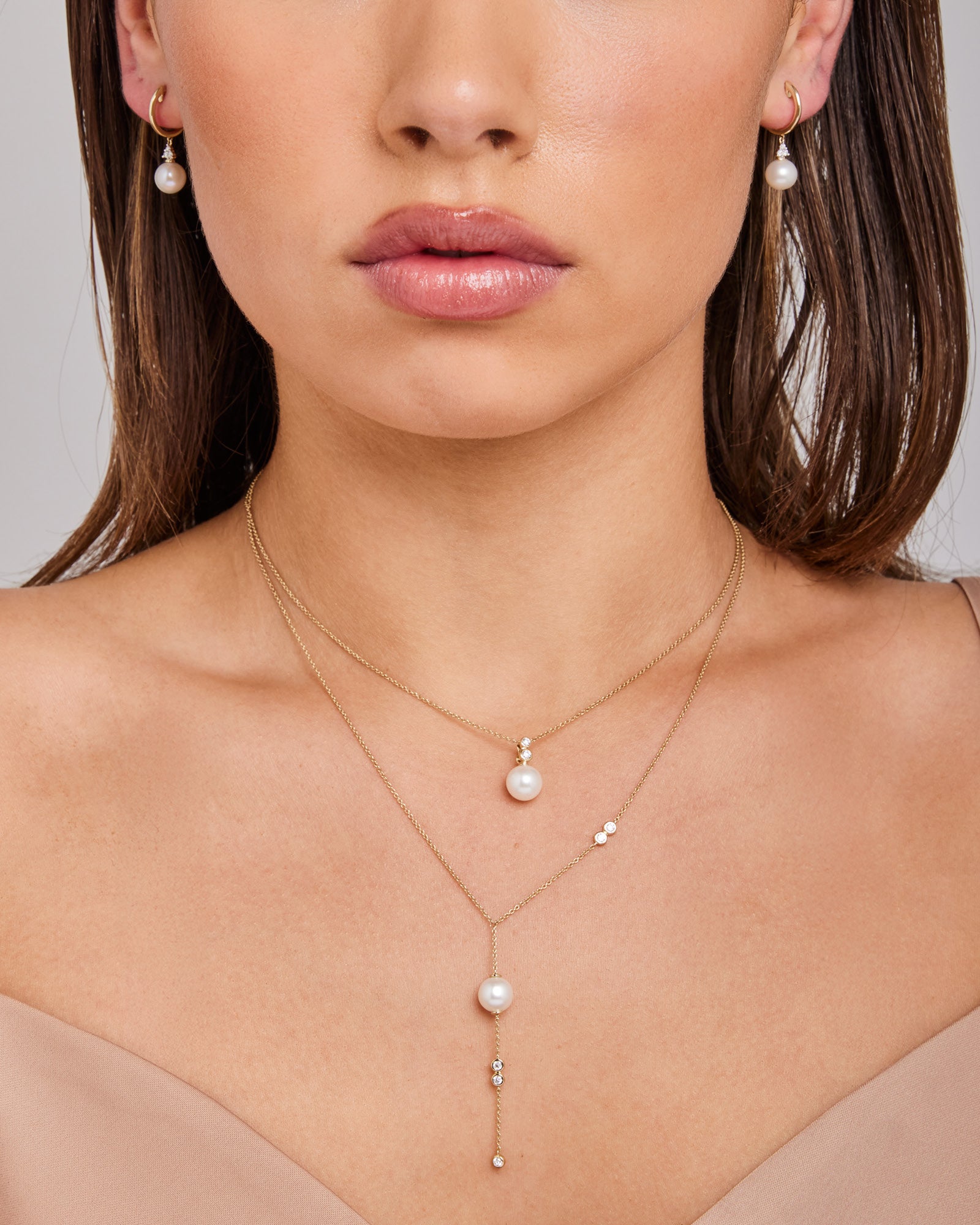 Eternal 9K Gold Intermittant Lab Grown Diamond & Freshwater Pearl Drop Necklace