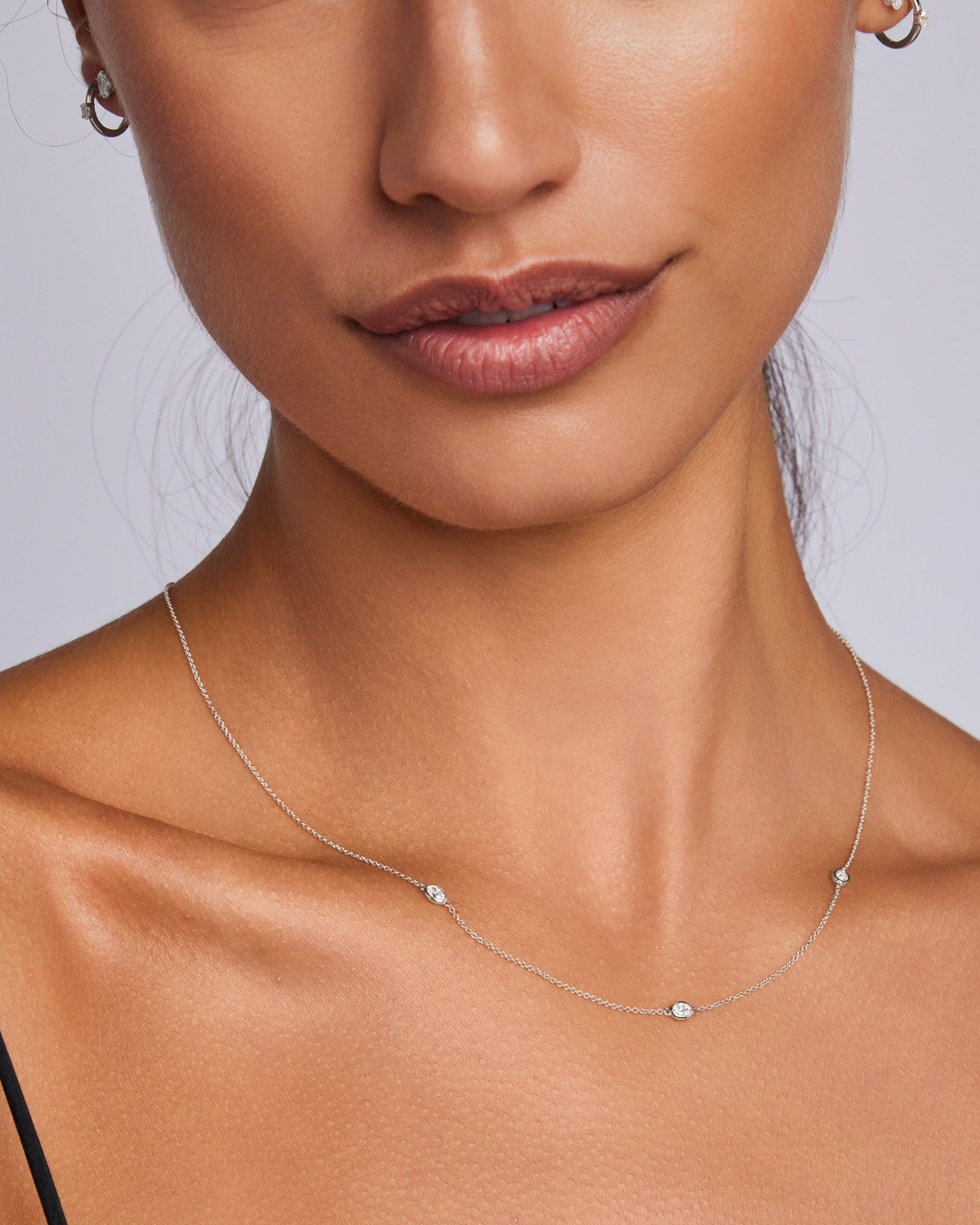 Signature 9K White Gold 0.25ct Lab Grown Diamond Station Necklace