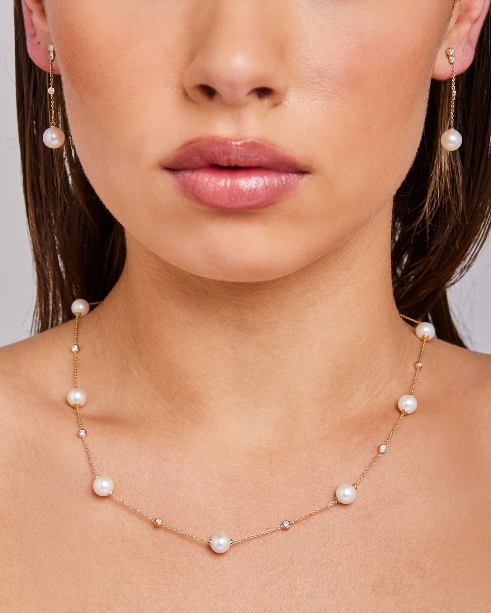 Eternal 9K Gold Lab Grown Diamond & Freshwater Pearl Dangle Stud Earrings