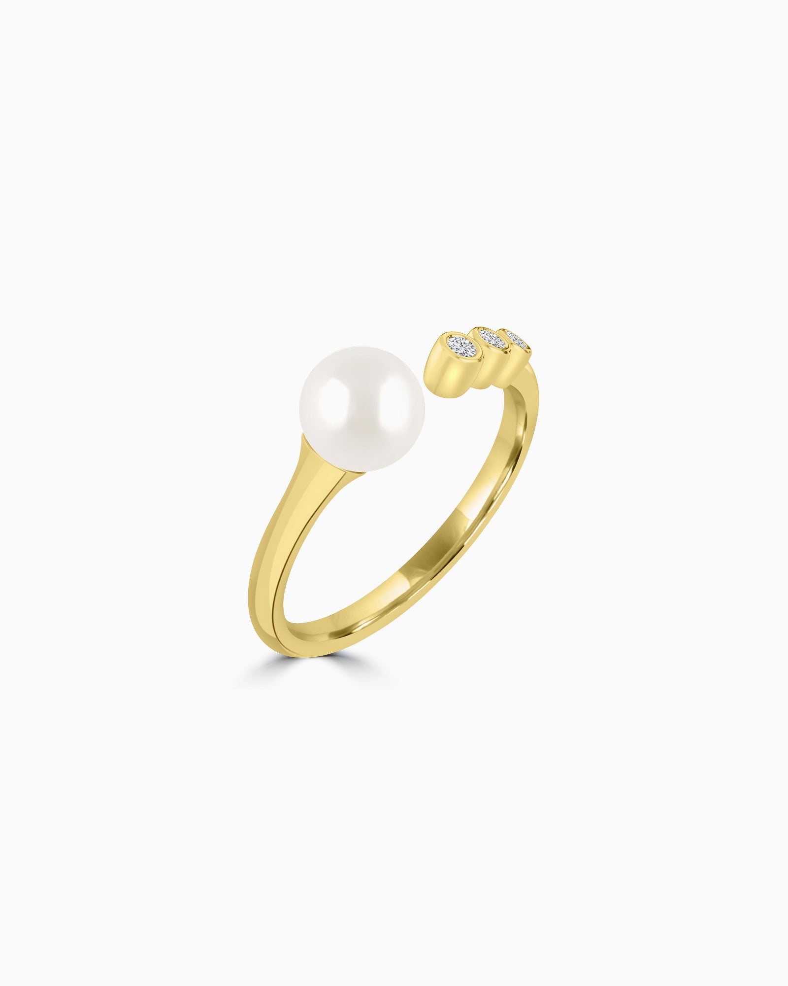 Eternal 9K Gold Lab Grown Diamond & Freshwater Pearl Open Ring, close-up detail — Zoe Olivia