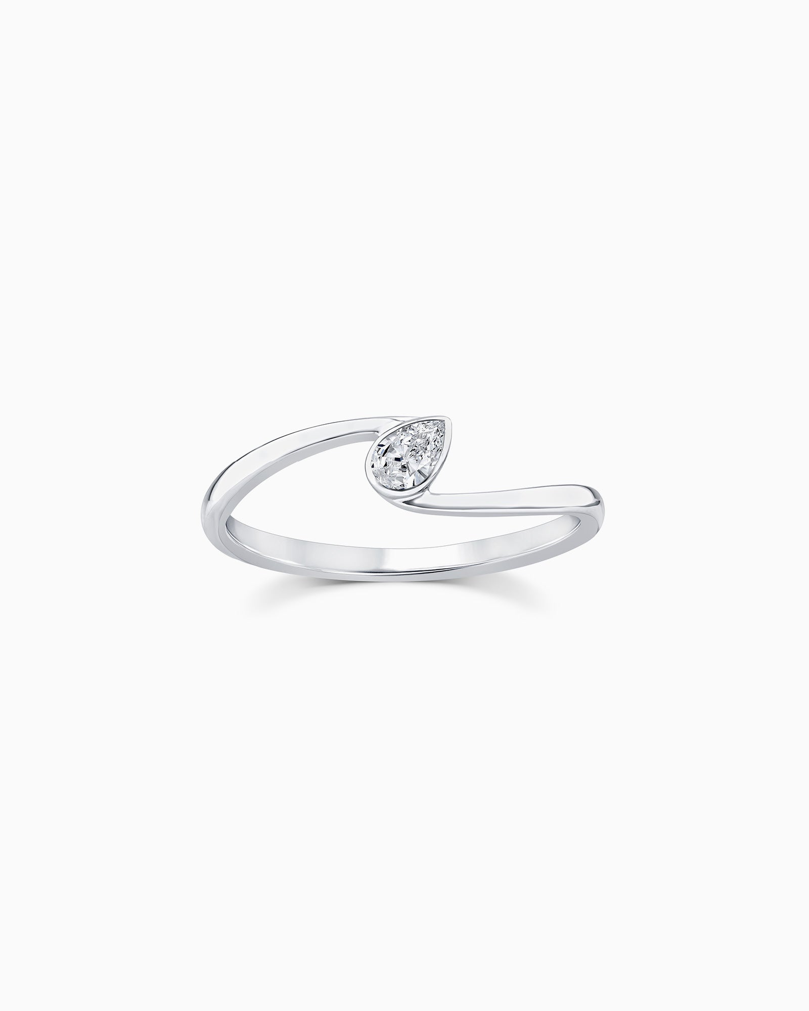 Radiance 9K White Gold Offset Pear Lab Grown Diamond Ring