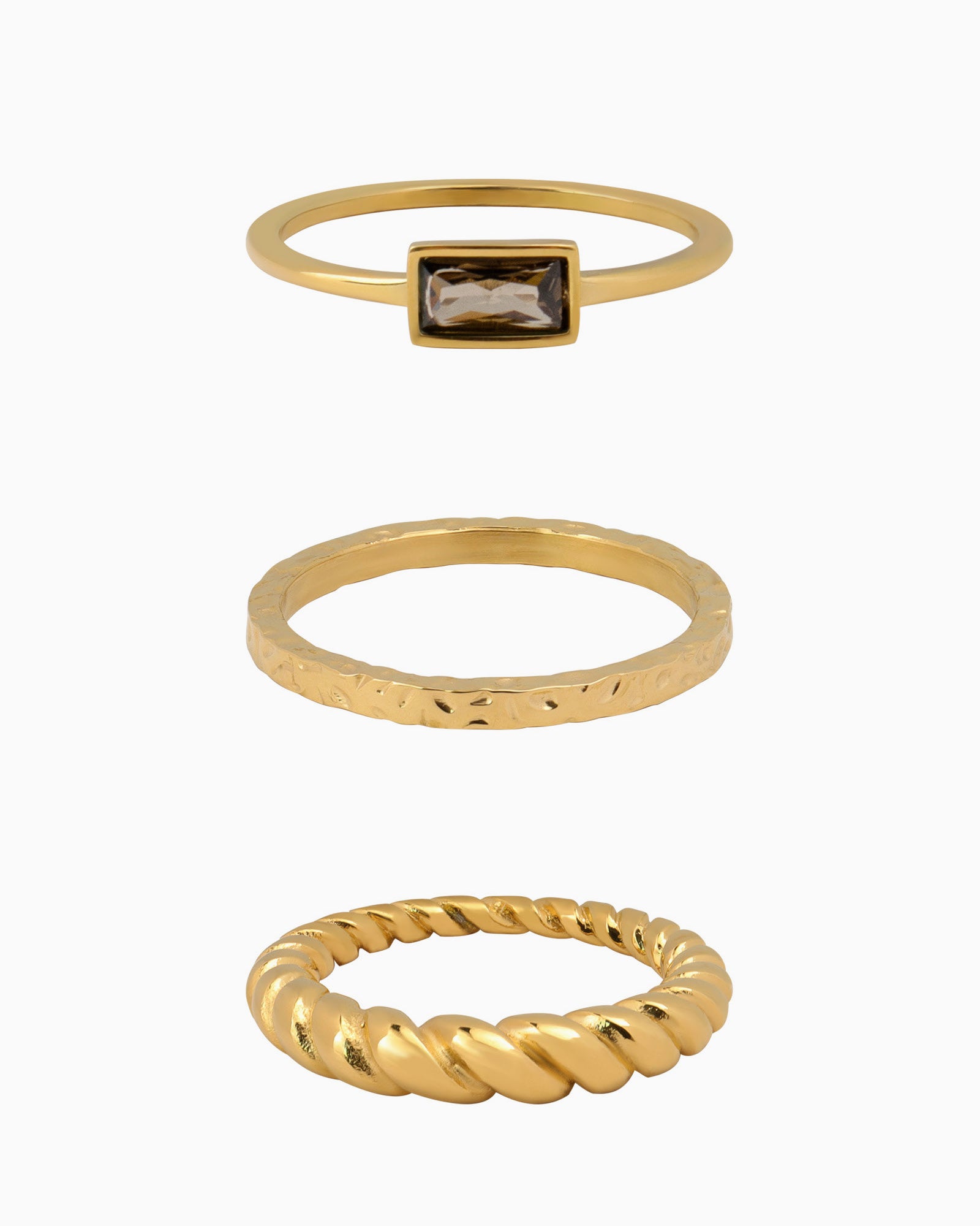 Cubic Zirconia & Texture Gold Ring Set