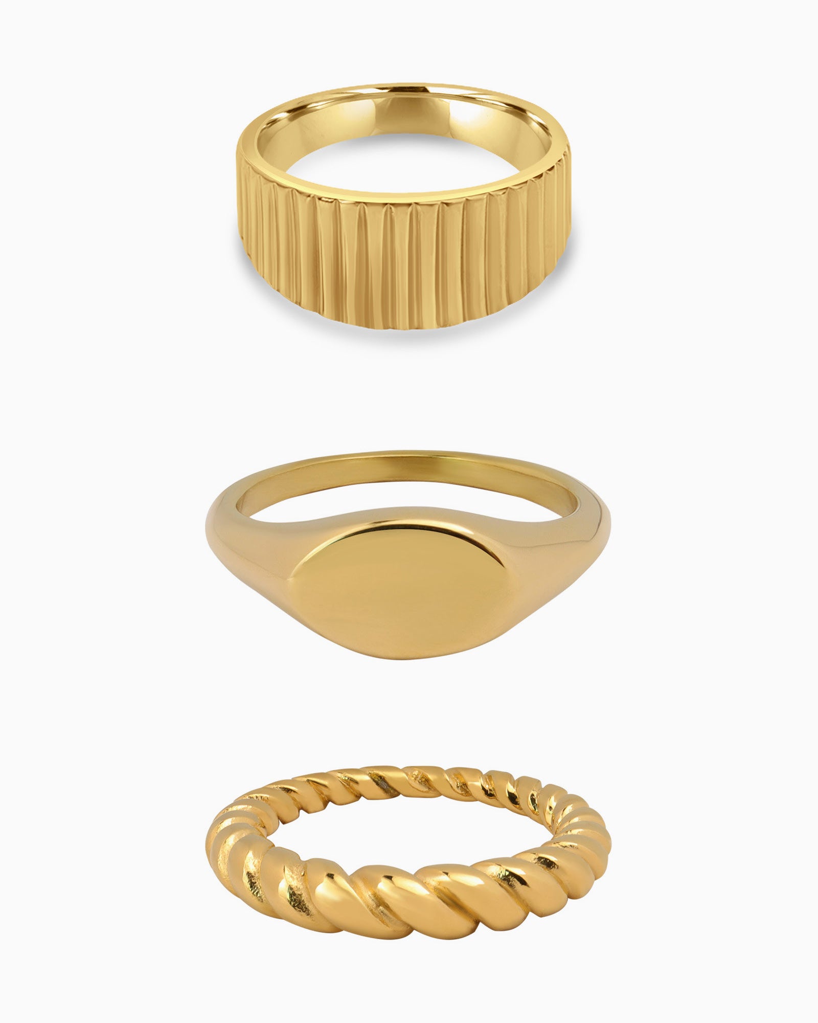 Gold Sculptural Waterproof Ring Set