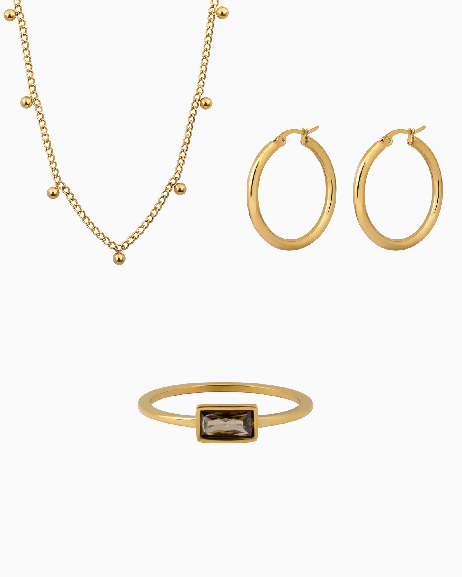 Essentials Gold Hoops Necklace and Ring Set