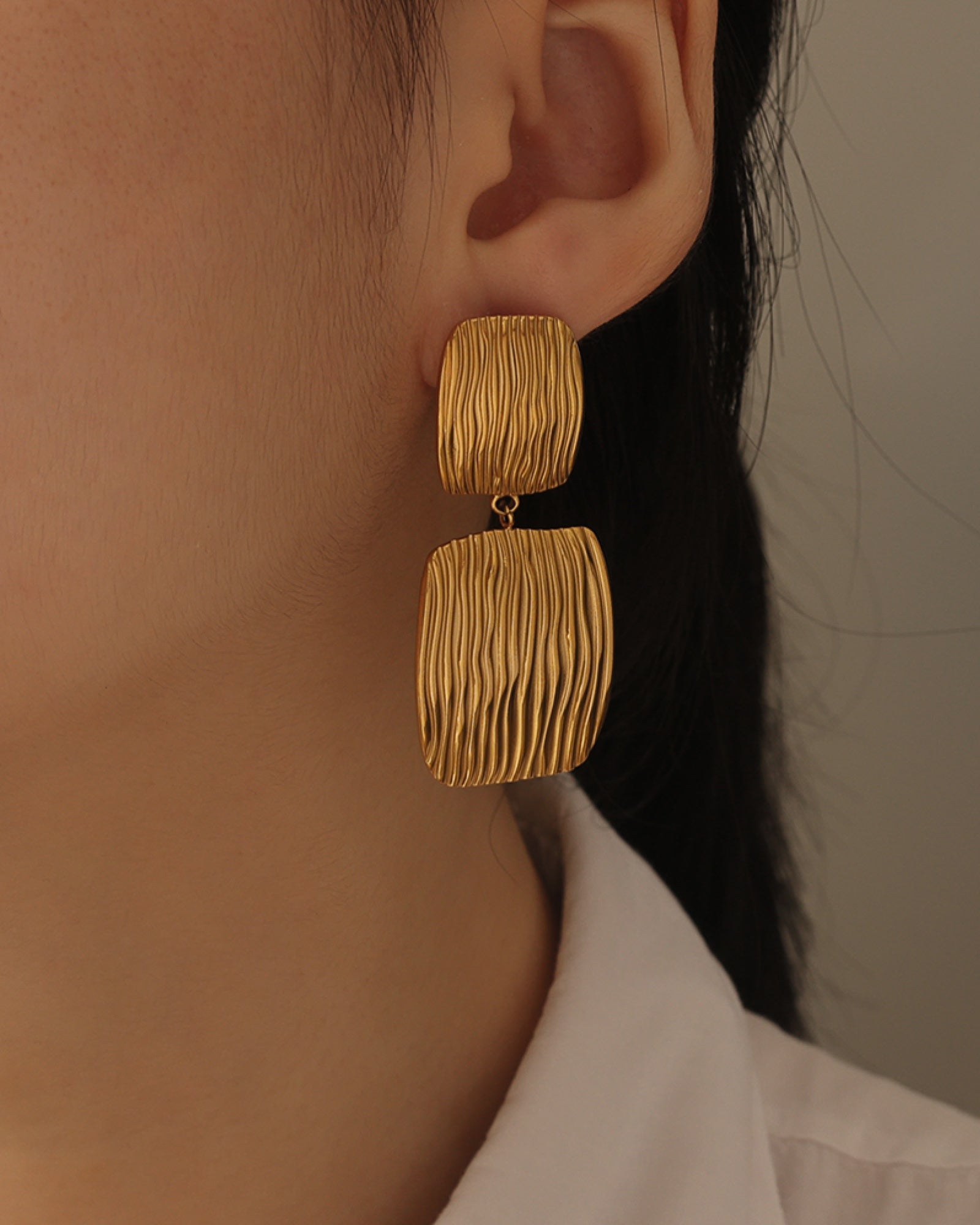 Statement Ribbed Rectangular Drop Stud Earrings | Zoe Olivia Jewellery Australia