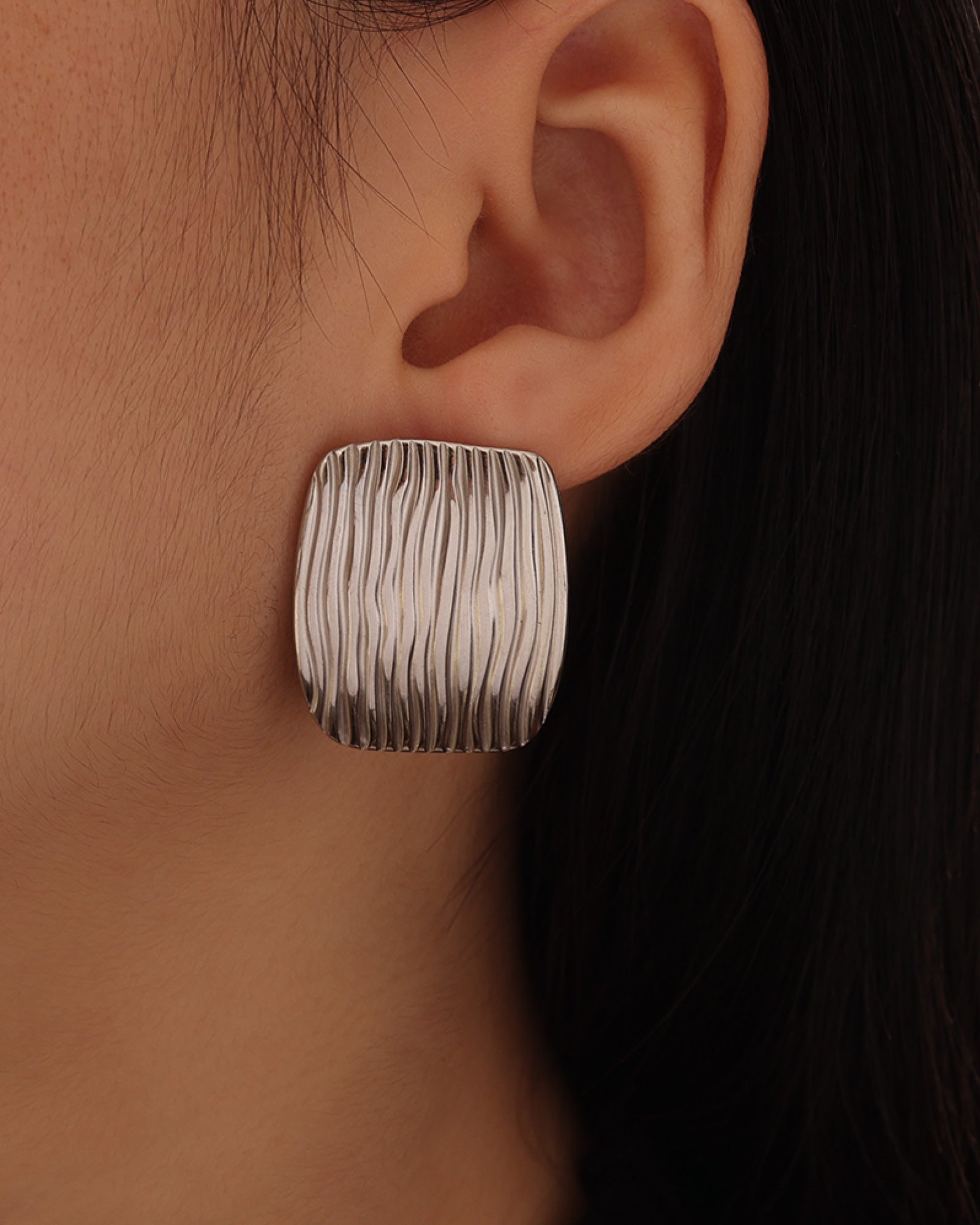 Statement Ribbed Rectangular Stud Earrings | Zoe Olivia Jewellery Australia