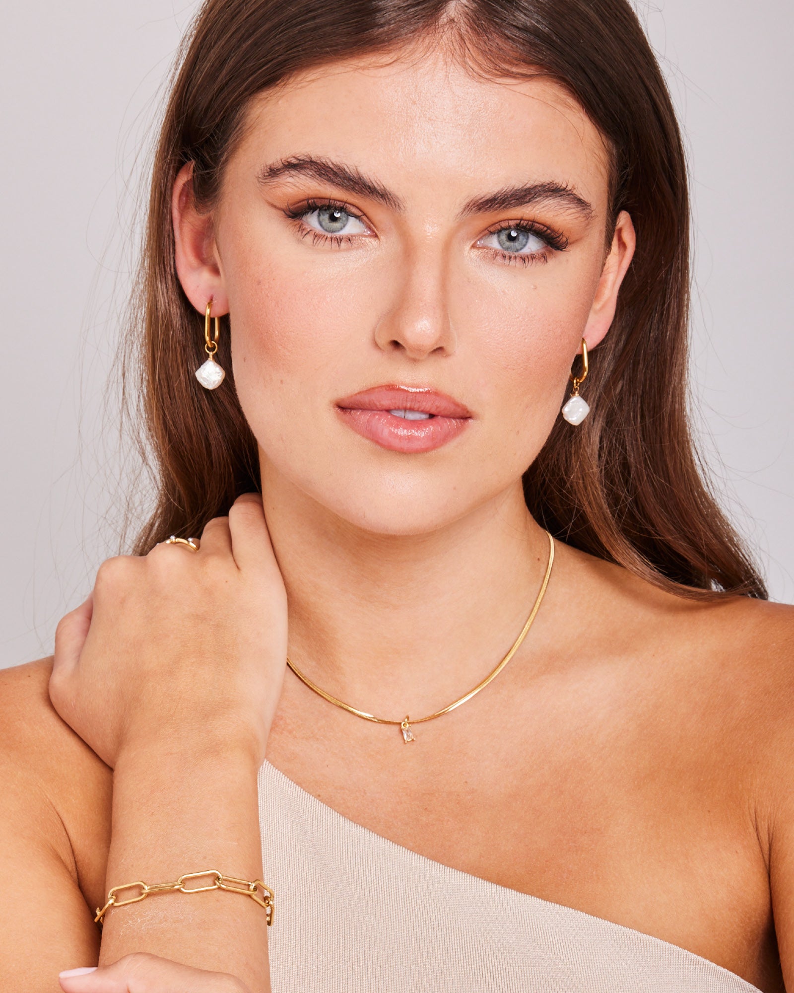 Opaline Organic Freshwater Pearl Oval Drop Huggie Hoops | Zoe Olivia Jewellery Australia