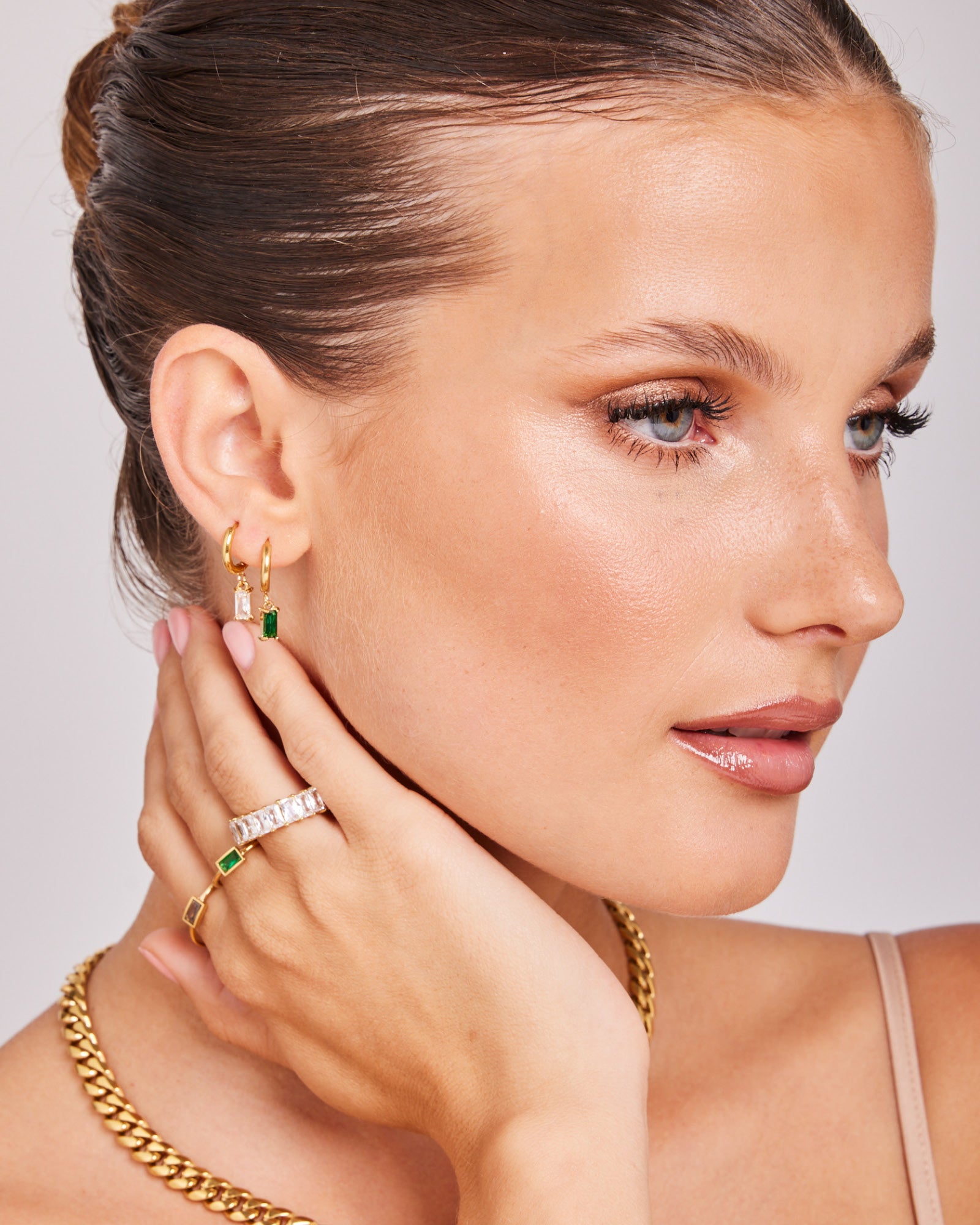 Aurora Mini Emerald Cut Pendant Hoops | Zoe Olivia Jewellery Australia