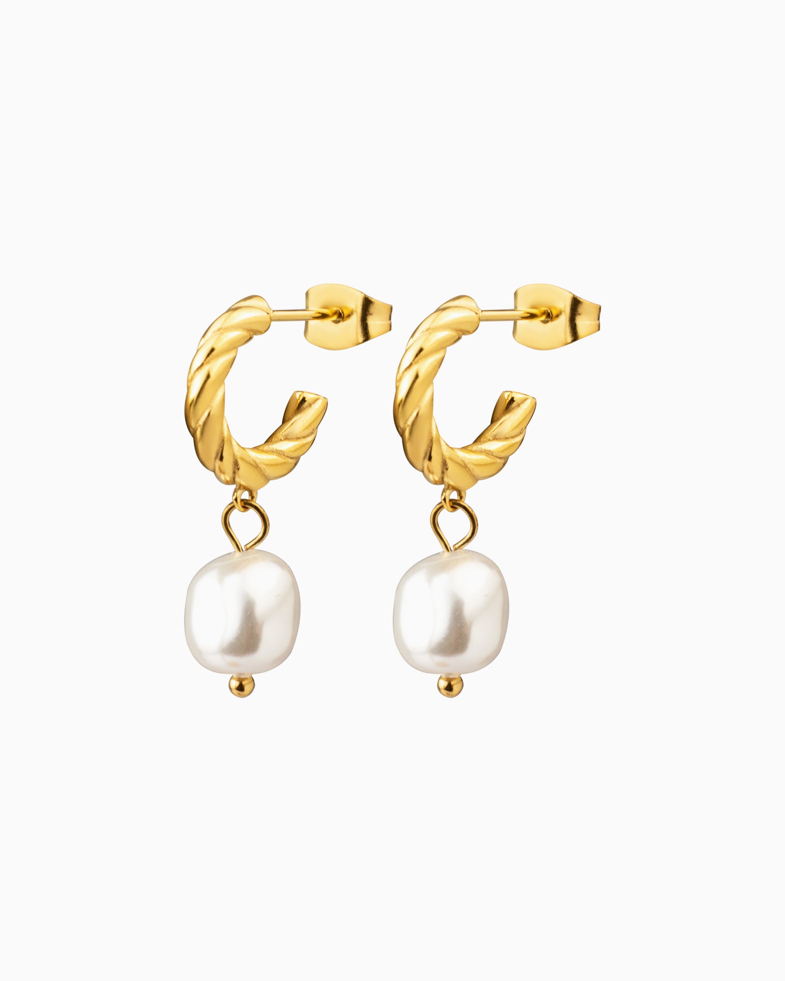 Opaline Twist Pearl Drop Stud Hoops