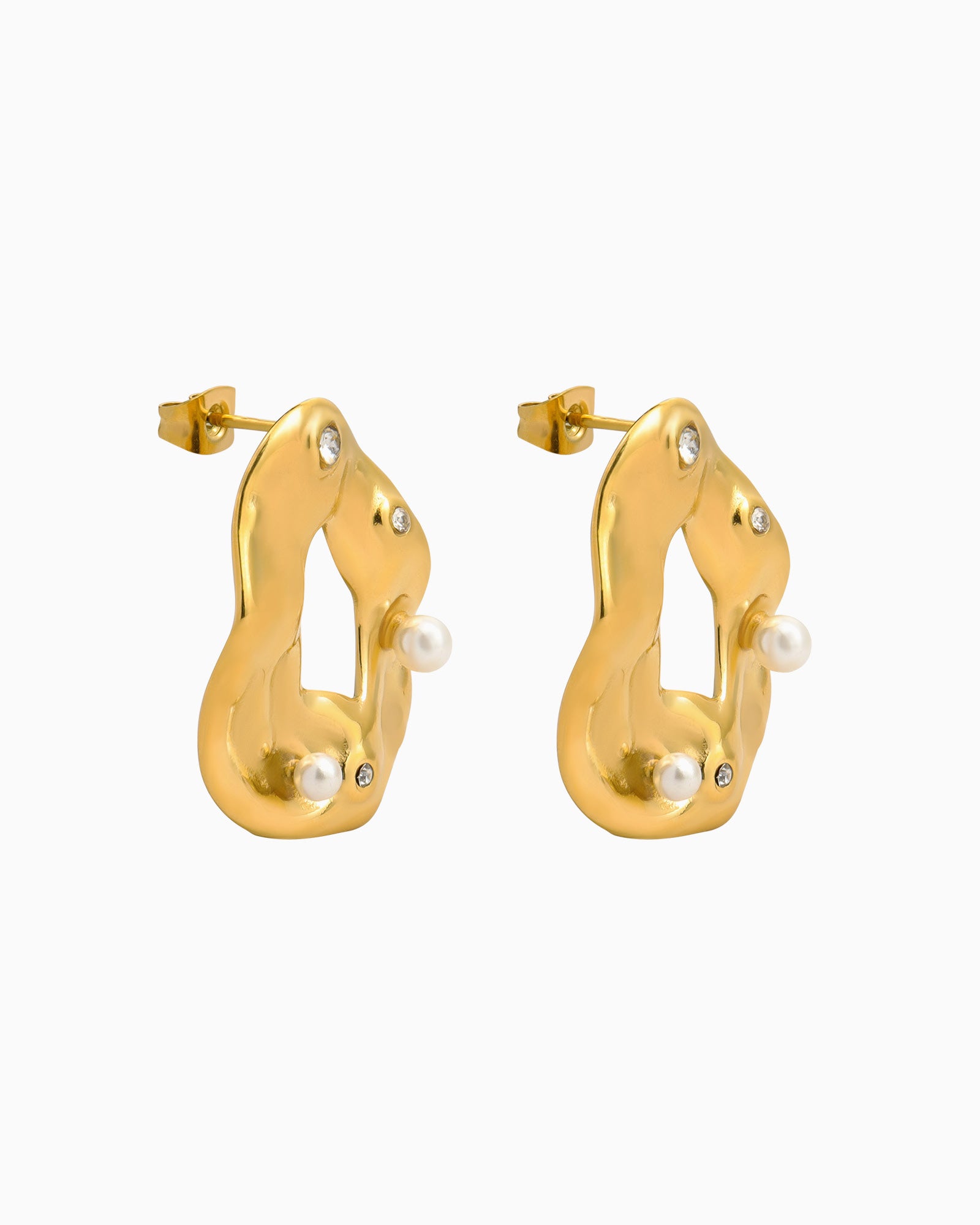 Opaline Open Centre Pearl Hammered Stud Earrings
